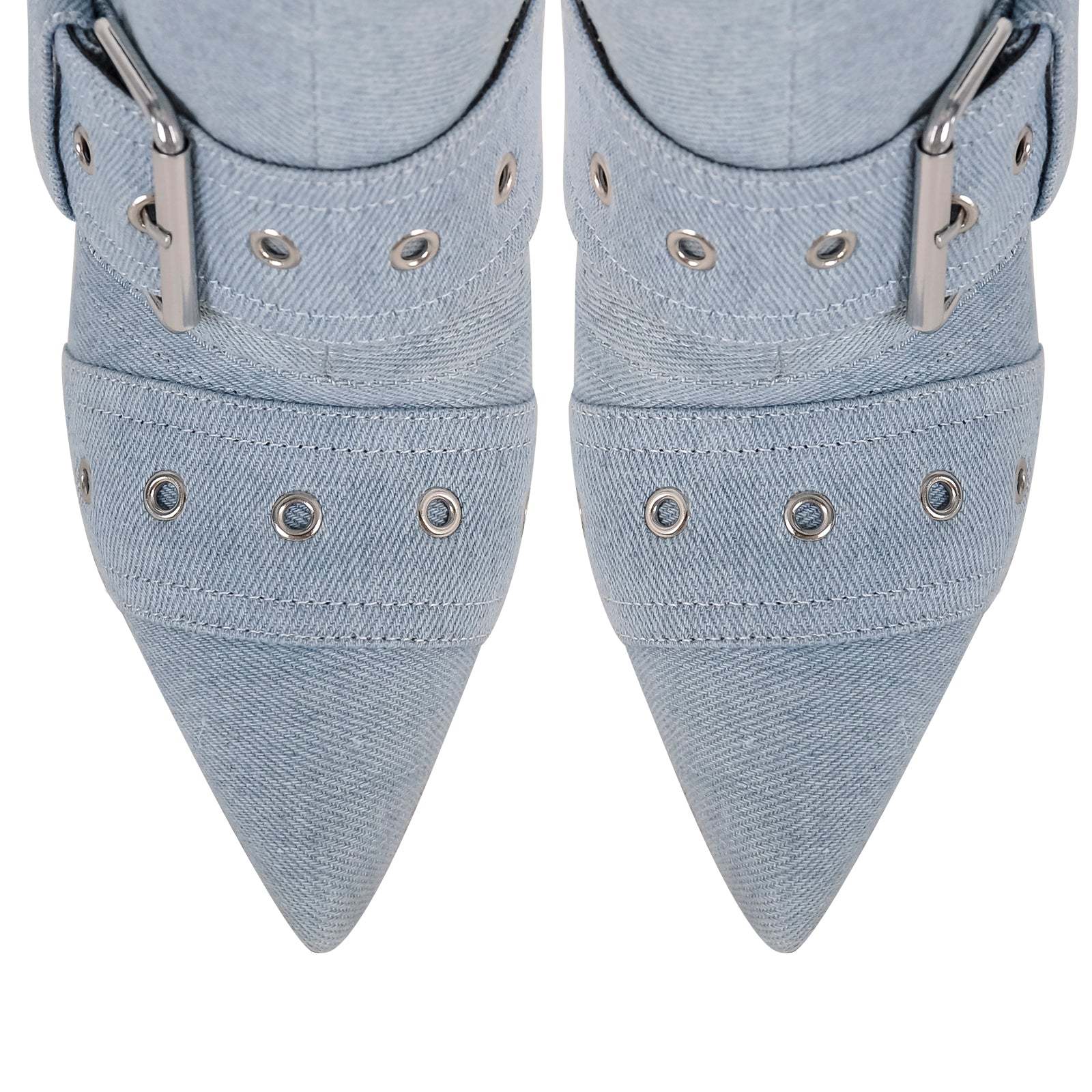 Spitze Zehen Overknee Stiefel Schnallen verzierte Ösen Gothic Boots