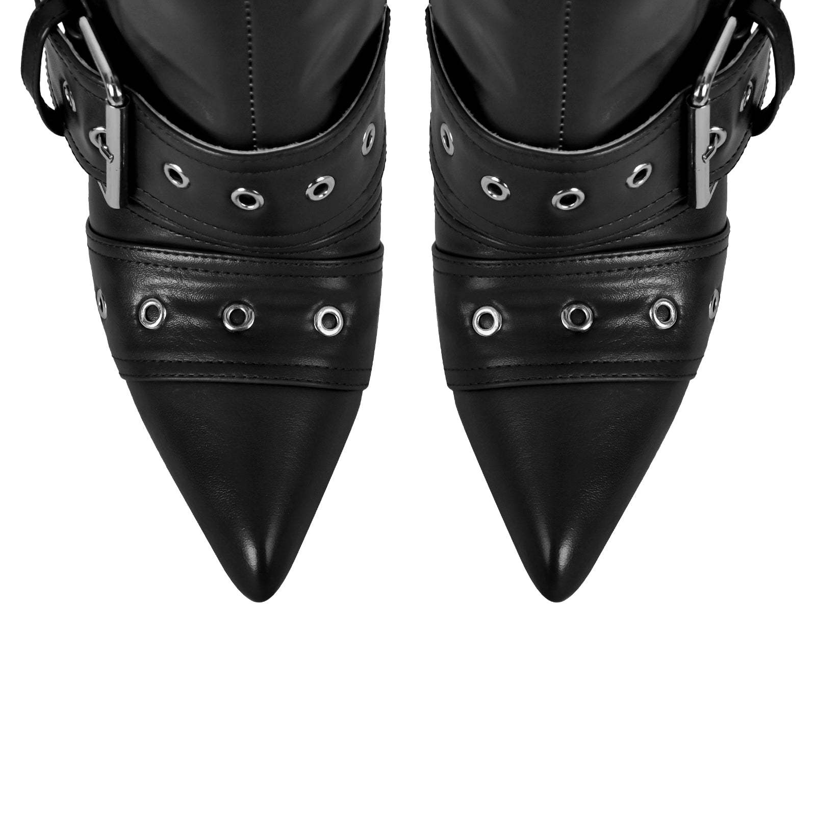 Spitze Zehen Overknee Stiefel Schnallen verzierte Ösen Gothic Boots