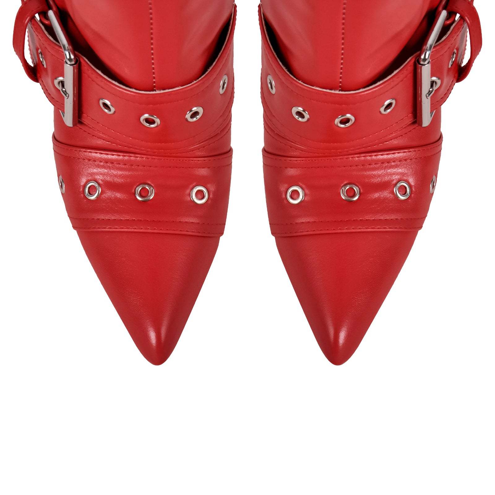 Spitze Zehen Overknee Stiefel Schnallen verzierte Ösen Gothic Boots