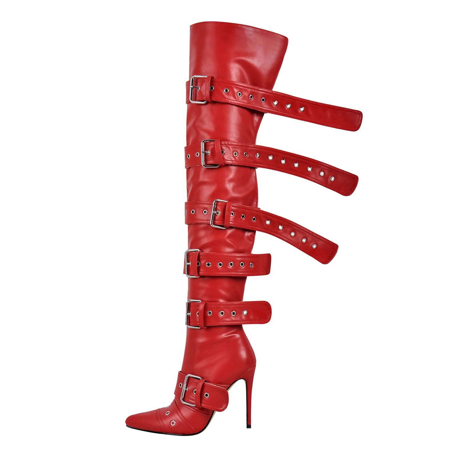 Spitze Zehen Overknee Stiefel Schnallen verzierte Ösen Gothic Boots