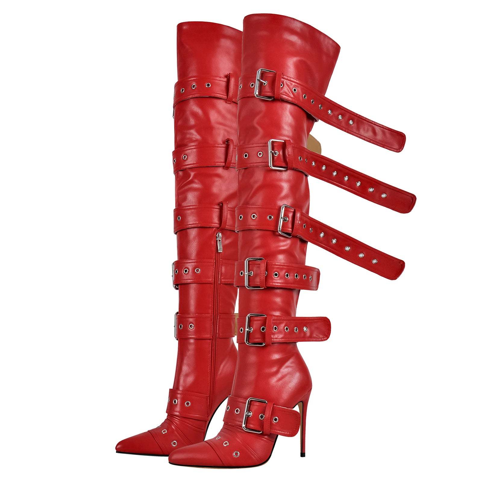 Spitze Zehen Overknee Stiefel Schnallen verzierte Ösen Gothic Boots