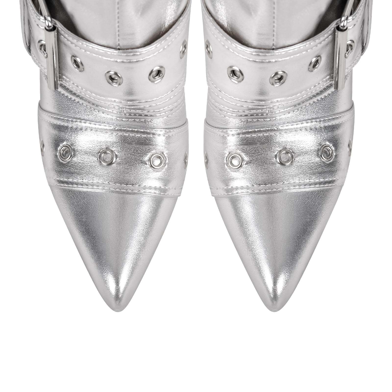 Spitze Zehen Overknee Stiefel Schnallen verzierte Ösen Gothic Boots