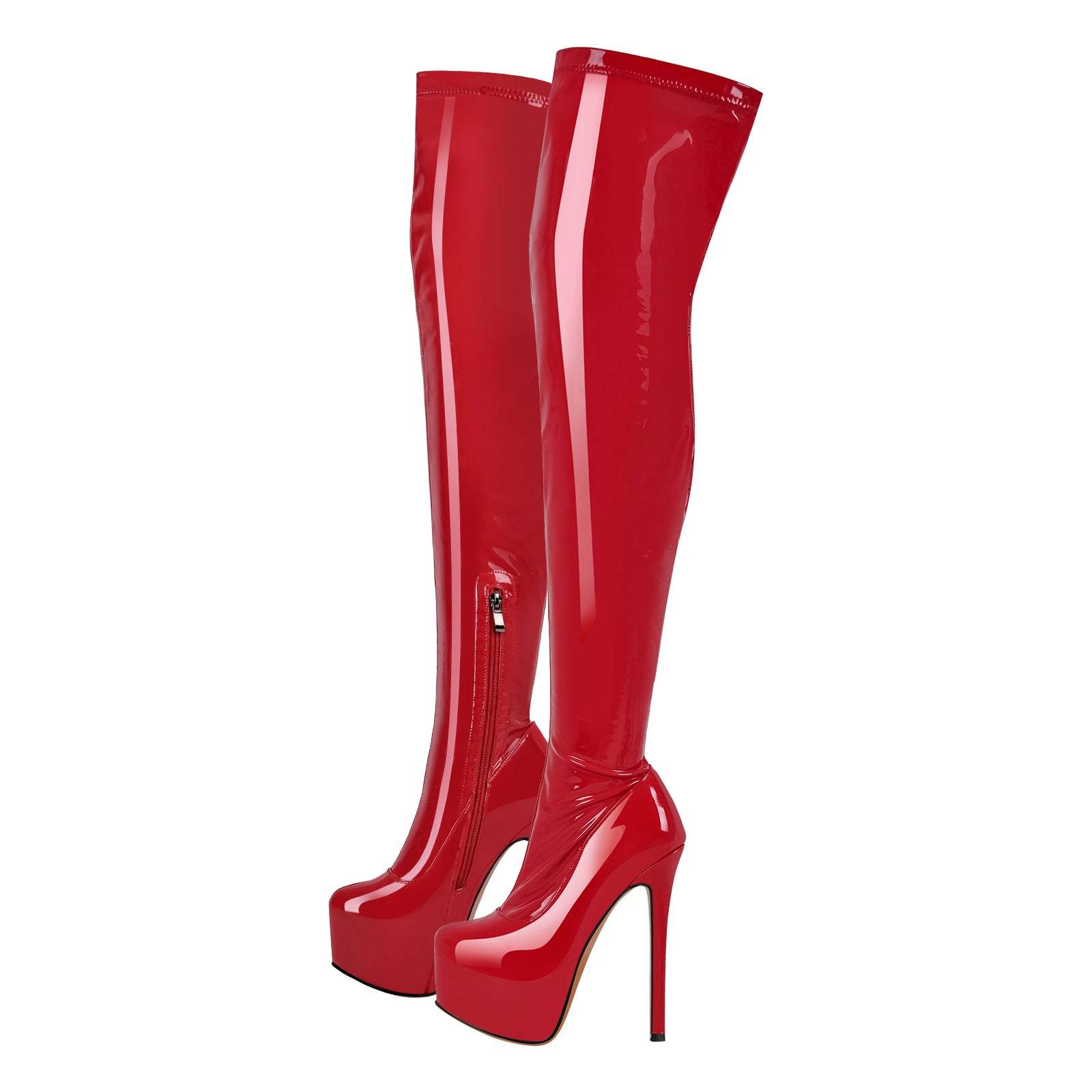 Plateau Overknee mit Pfennigabsatz High Heels Damenschuhe Stilettos Elastische Stiefel Lack