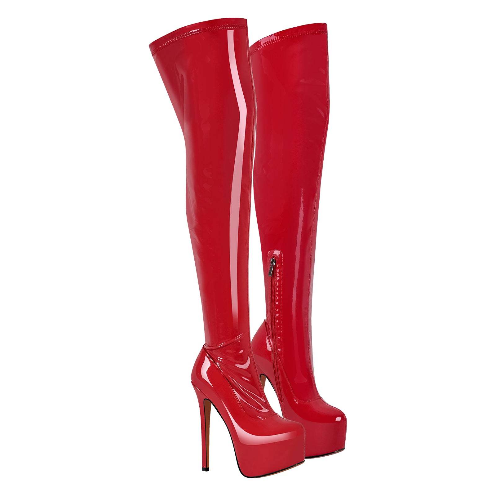 Plateau Overknee mit Pfennigabsatz High Heels Damenschuhe Stilettos Elastische Stiefel Lack