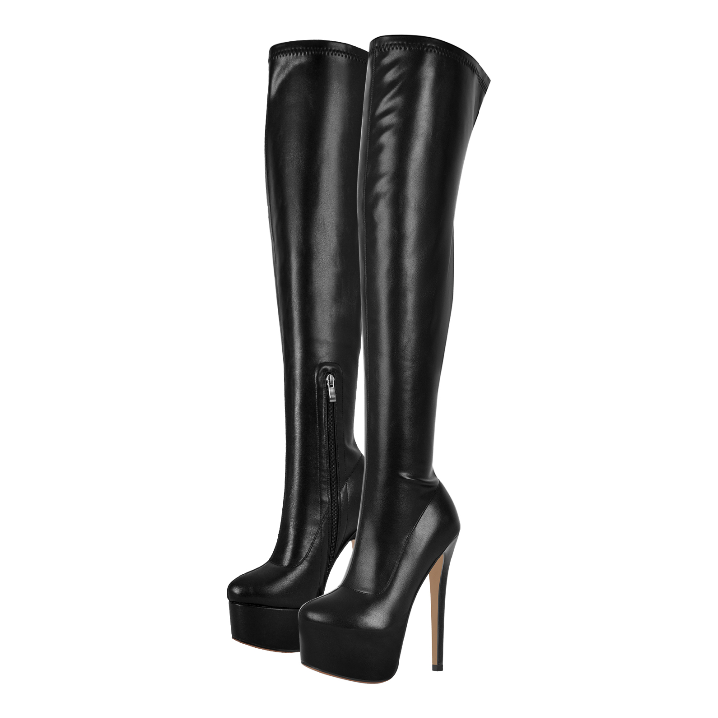 Plateau Overknee mit Pfennigabsatz High Heels Damenschuhe Stilettos Elastische Stiefel Lack