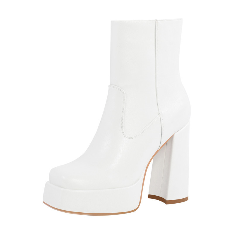 Plateau quadratische Spitze Kunstleder Knöchelstiefel