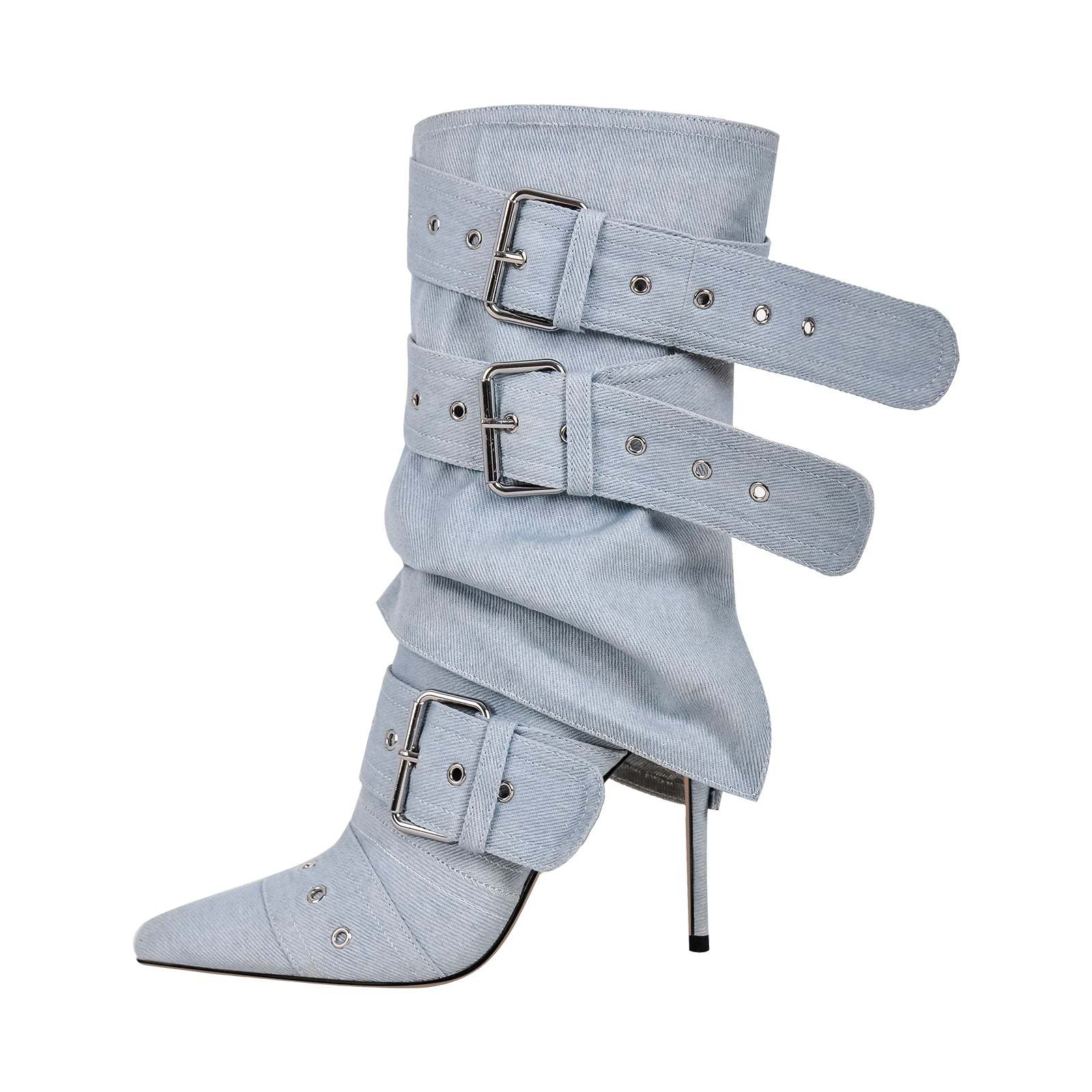 Plateau Stiefeletten verzierte Schnallen Nieten