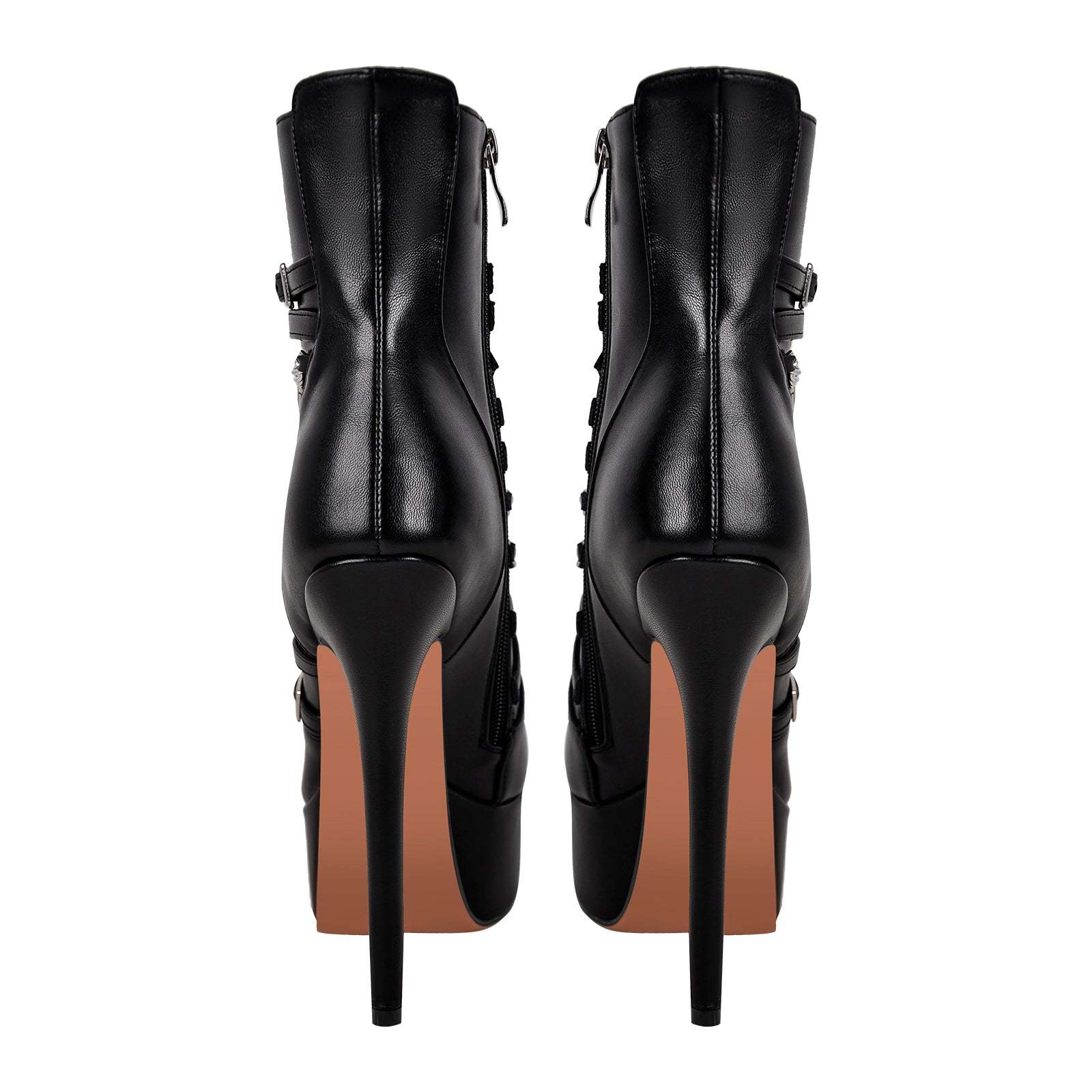 Plateau Stiefeletten mit Pfennigabsatz verzierte Metallketten