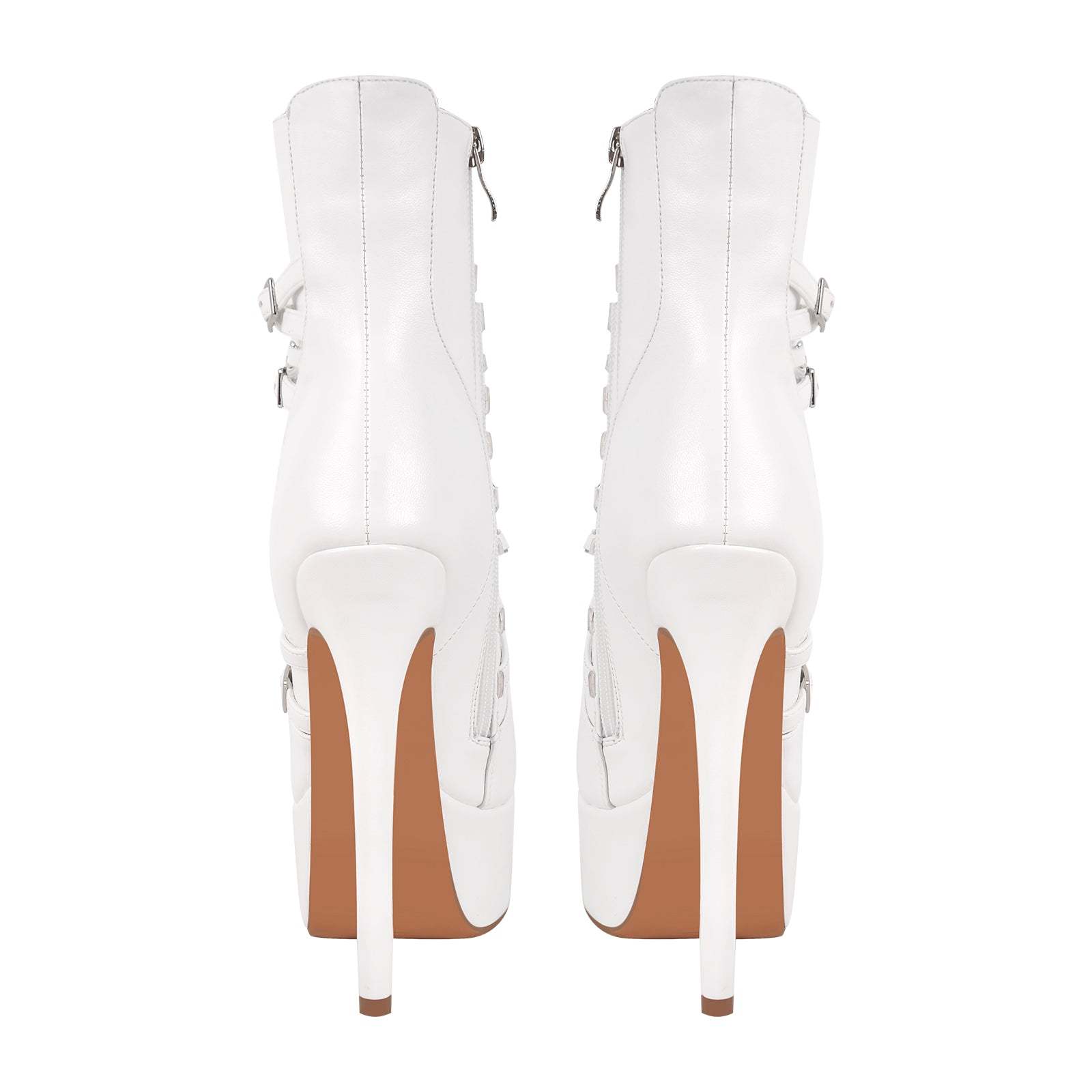 Plateau Stiefeletten mit Pfennigabsatz verzierte Metallketten