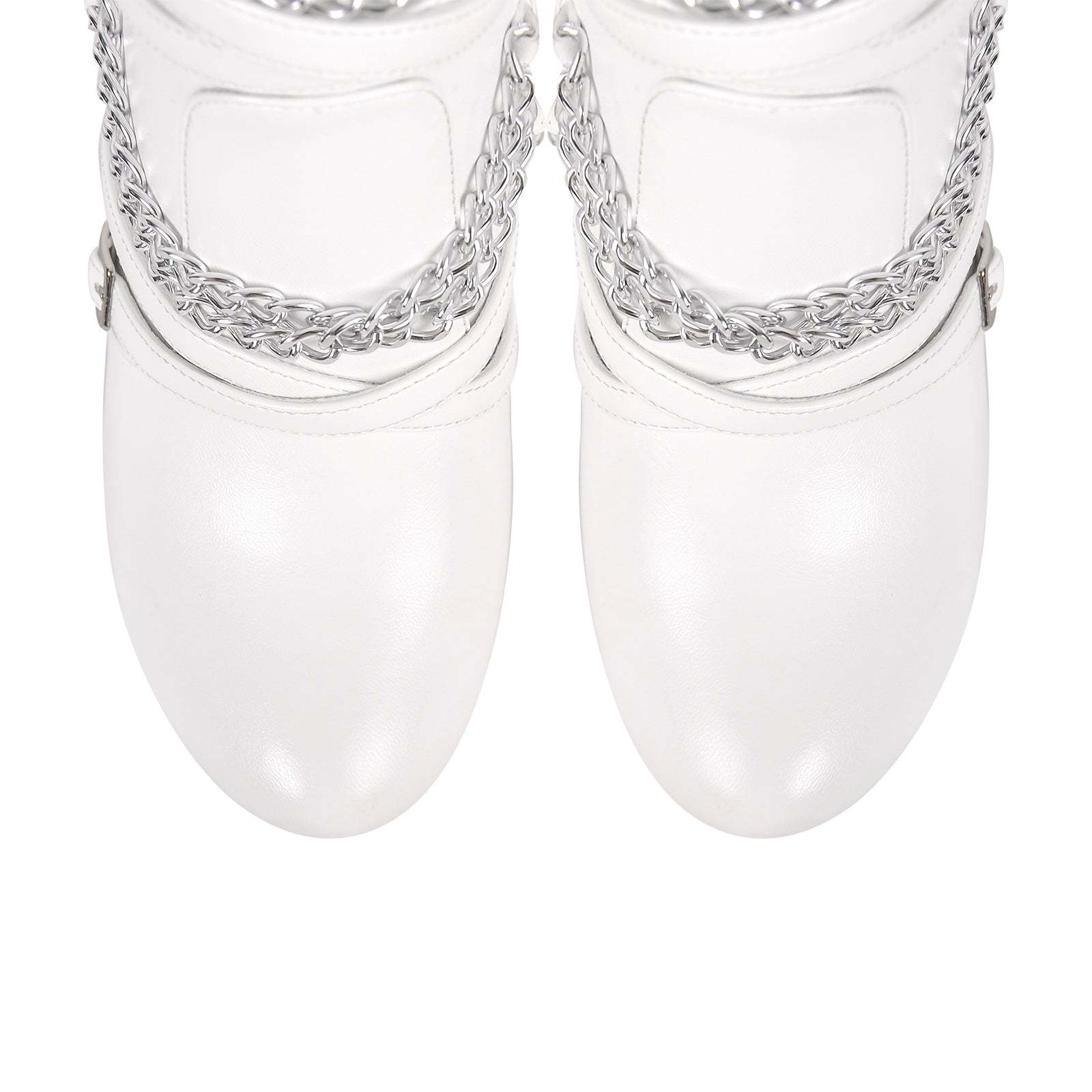 Plateau Stiefeletten mit Pfennigabsatz verzierte Metallketten