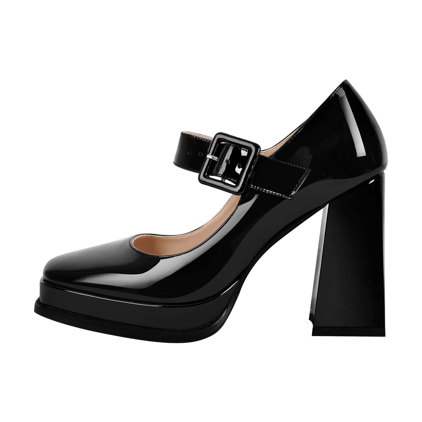 Plateau Riemchenpumps Mary Janes Schnallen Eckige Zehen