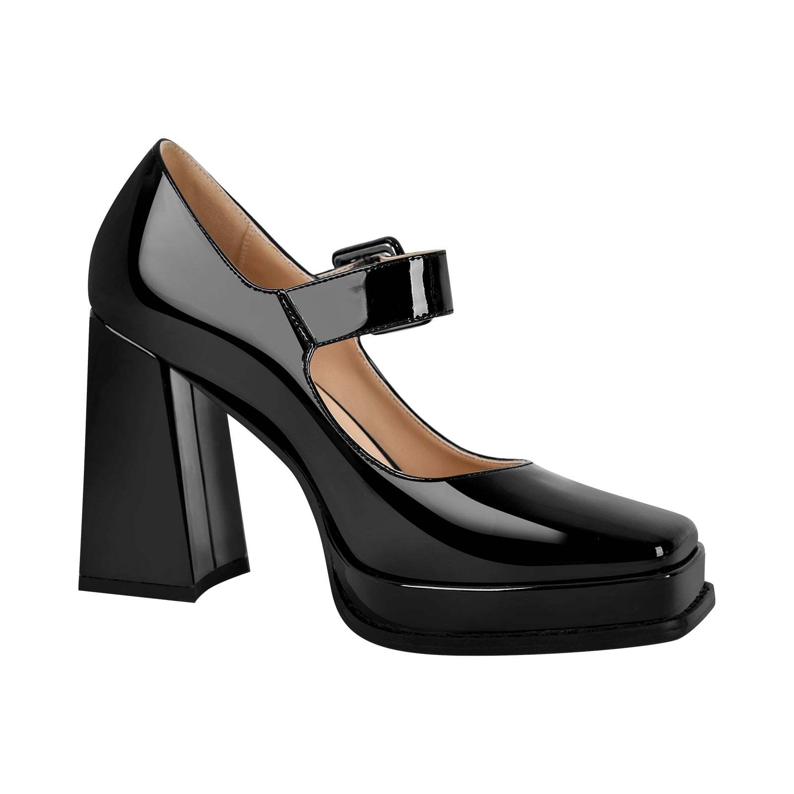 Plateau Riemchenpumps Mary Janes Schnallen Eckige Zehen