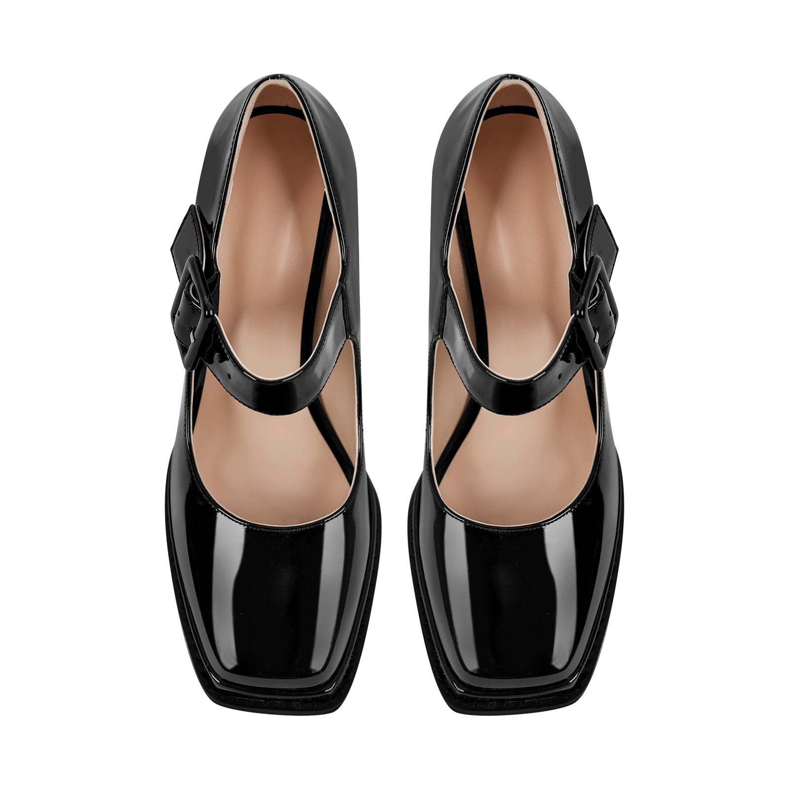 Plateau Riemchenpumps Mary Janes Schnallen Eckige Zehen