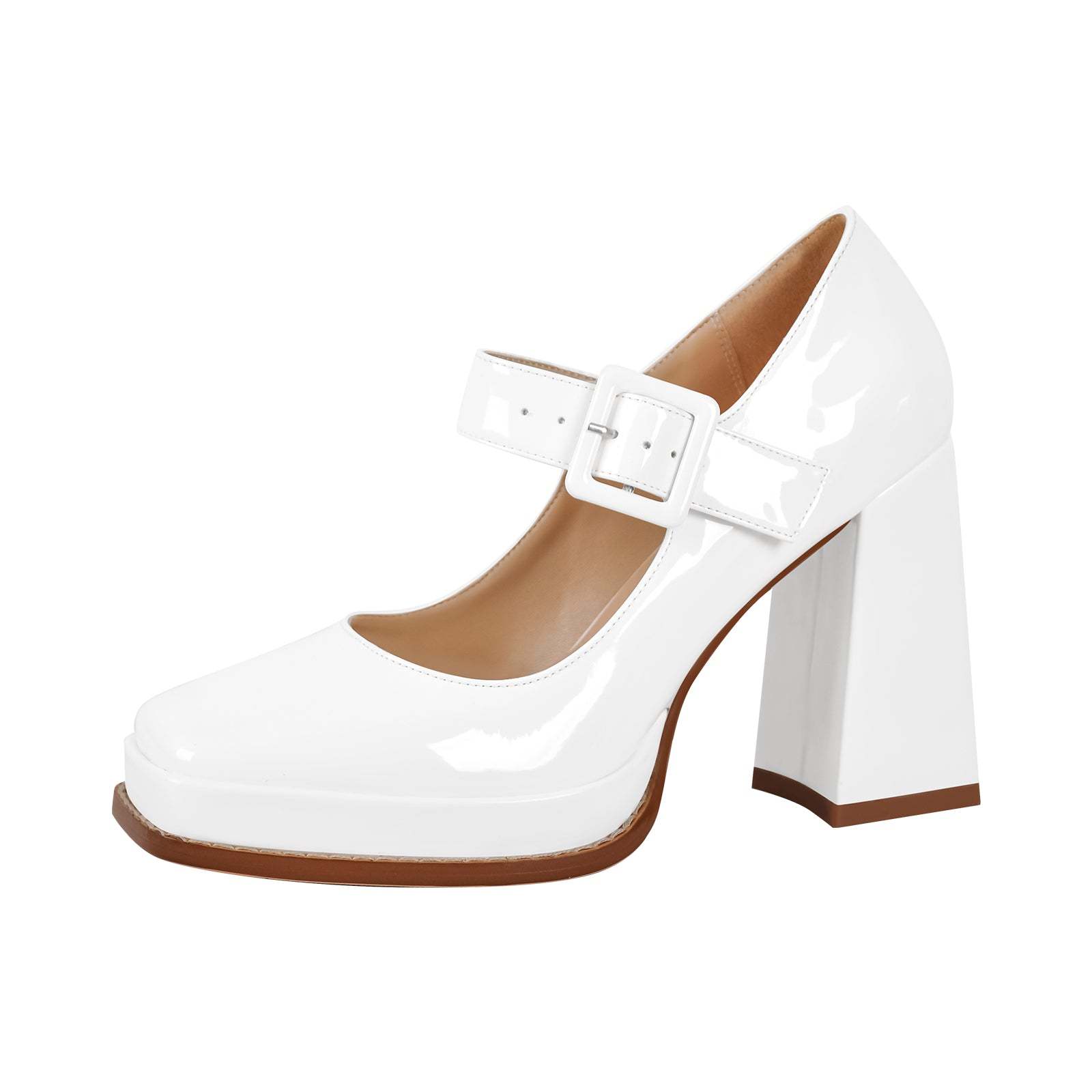 Plateau Riemchenpumps Mary Janes Schnallen Eckige Zehen