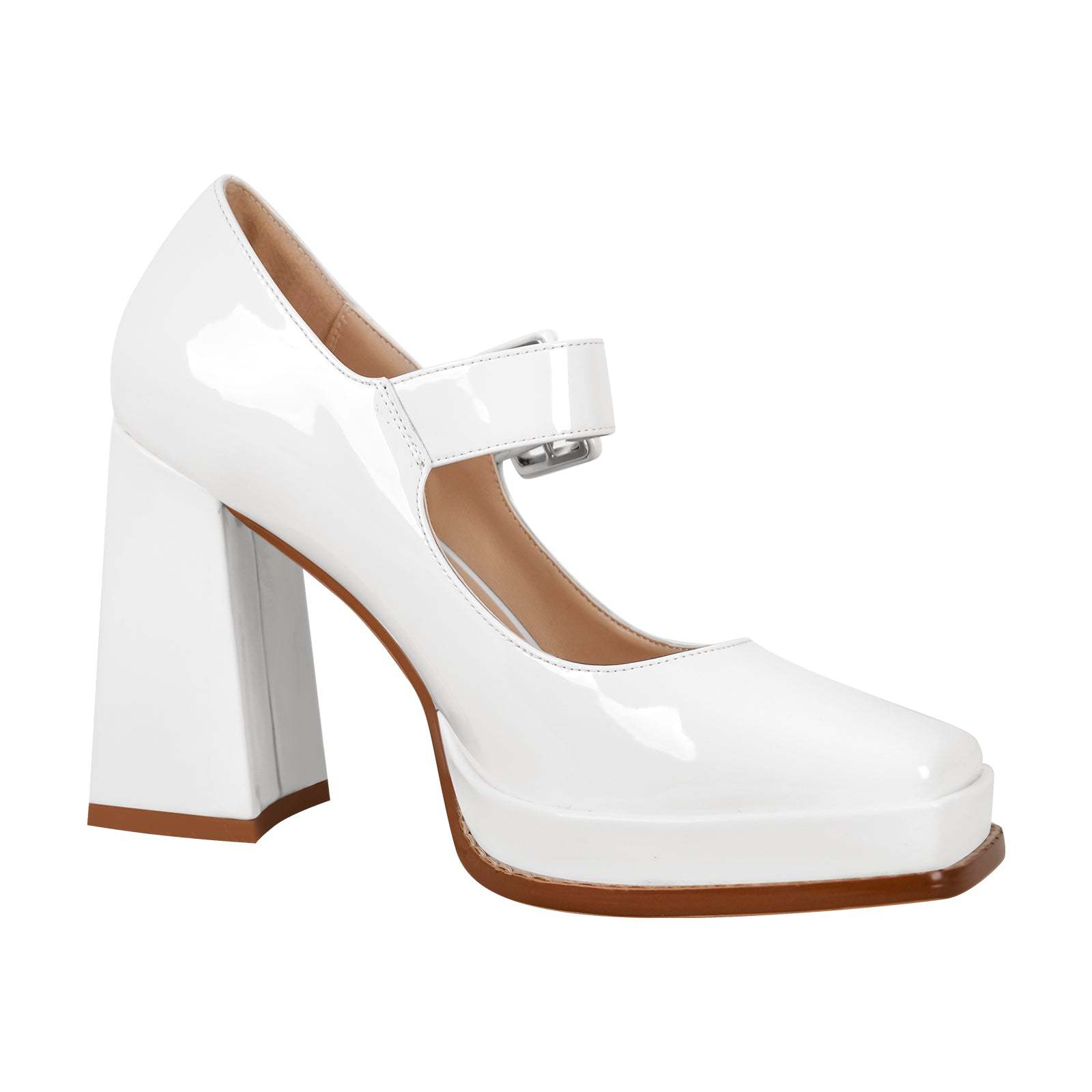 Plateau Riemchenpumps Mary Janes Schnallen Eckige Zehen