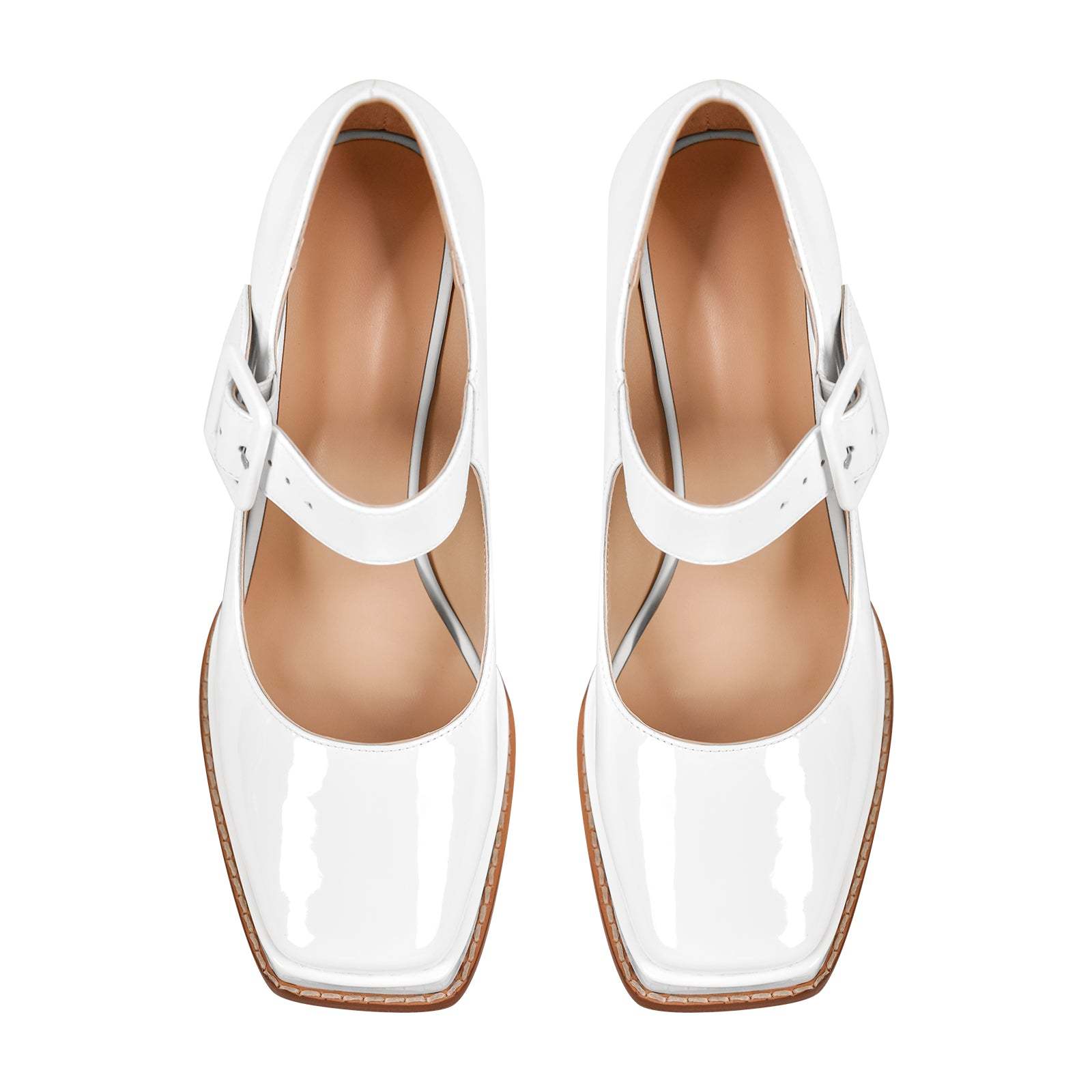 Plateau Riemchenpumps Mary Janes Schnallen Eckige Zehen