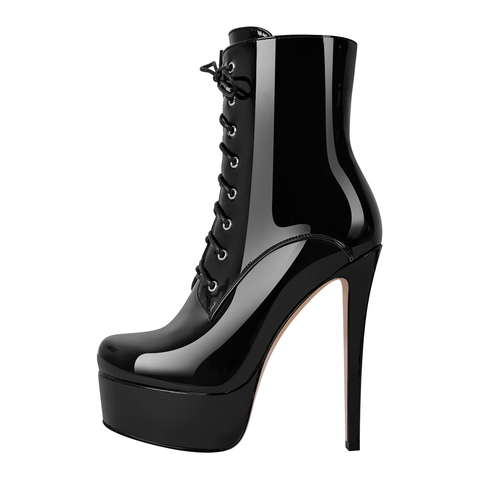 Plateau Stiefeletten mit Pfennigabsatz Stilettos High Heels Schnürstiefel