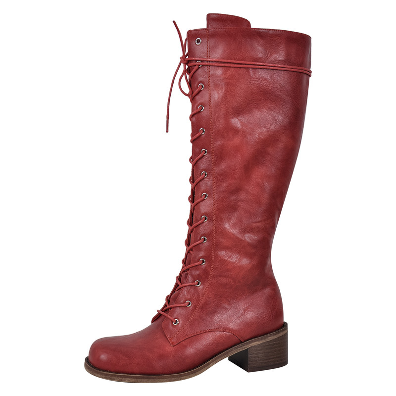 Schnürsenkel Mid-Calf Weiche Stiefel klobiger Absatz