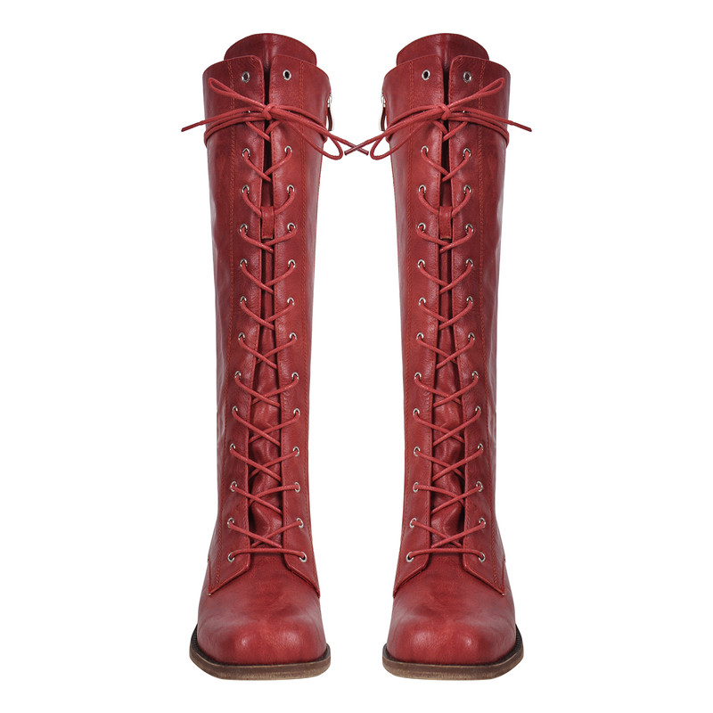 Schnürsenkel Mid-Calf Weiche Stiefel klobiger Absatz