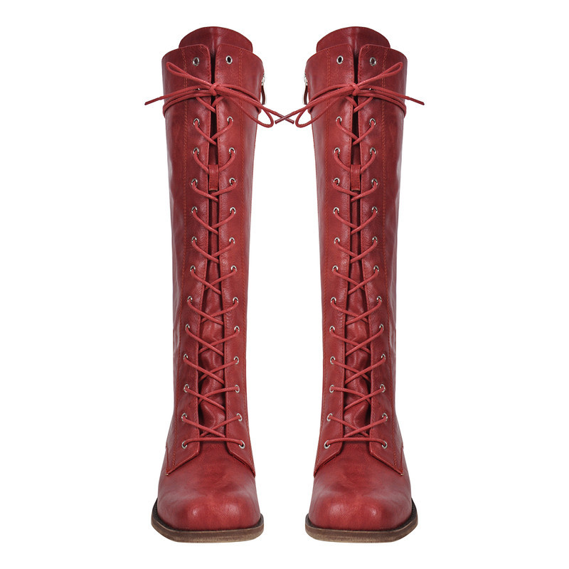 Schnürsenkel Mid-Calf Weiche Stiefel klobiger Absatz