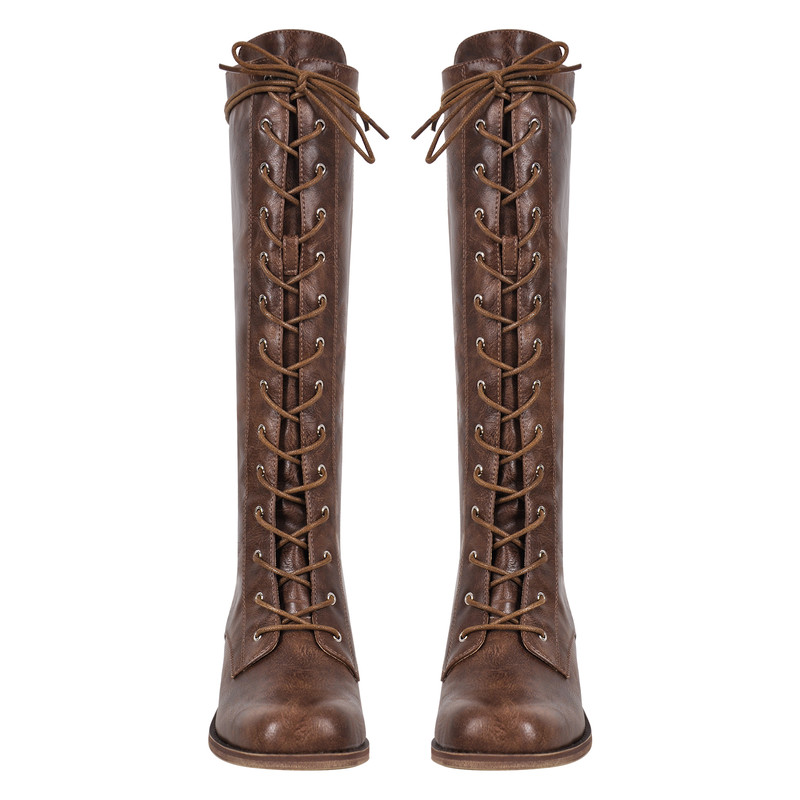 Schnürsenkel Mid-Calf Weiche Stiefel klobiger Absatz