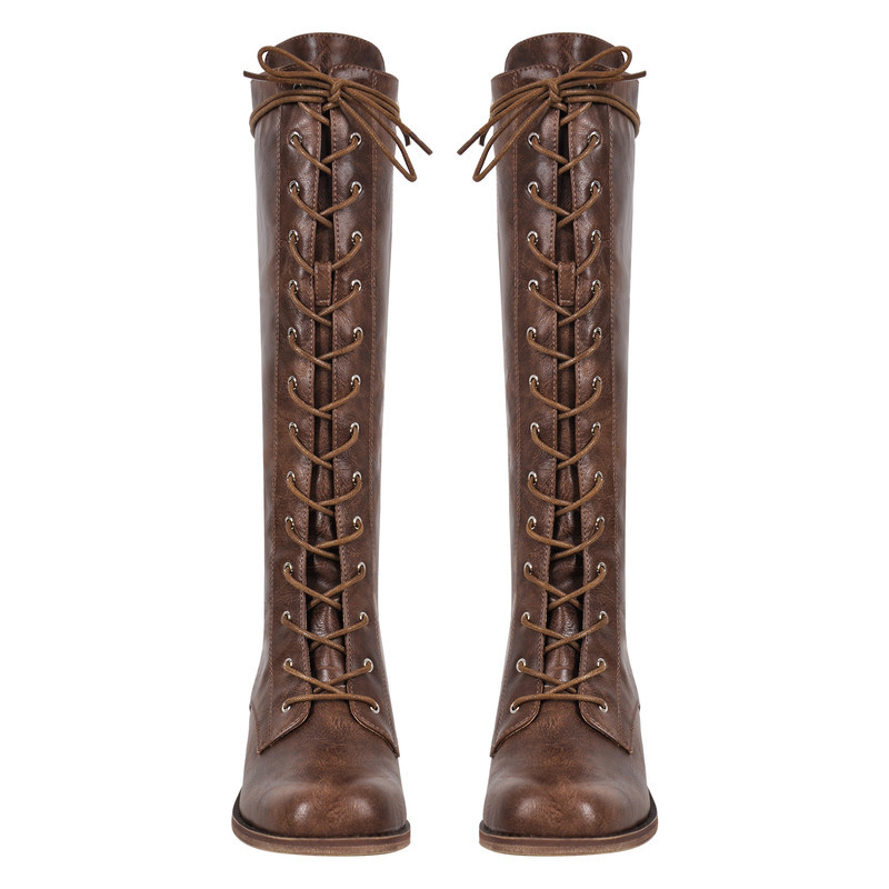 Schnürsenkel Mid-Calf Weiche Stiefel klobiger Absatz