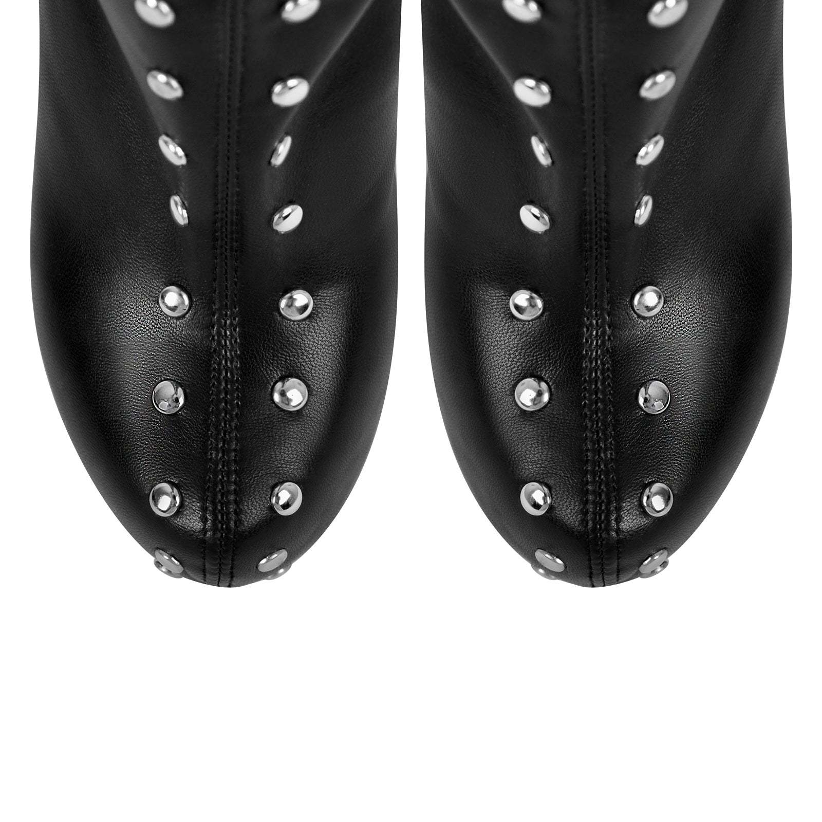 Plateau Overknee Stiefel mit Pfennigabsatz verzierte Nieten Schwarz