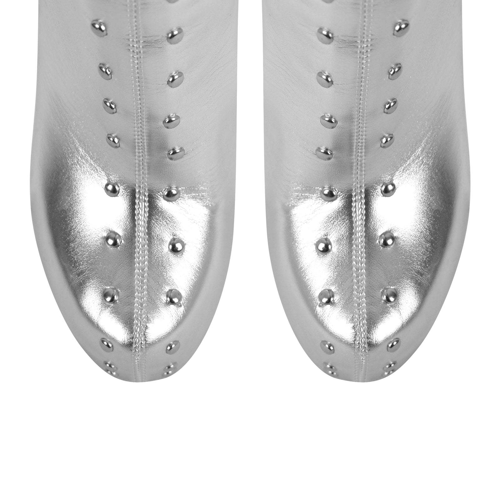 Plateau Overknee Stiefel mit Pfennigabsatz verzierte Nieten Schwarz