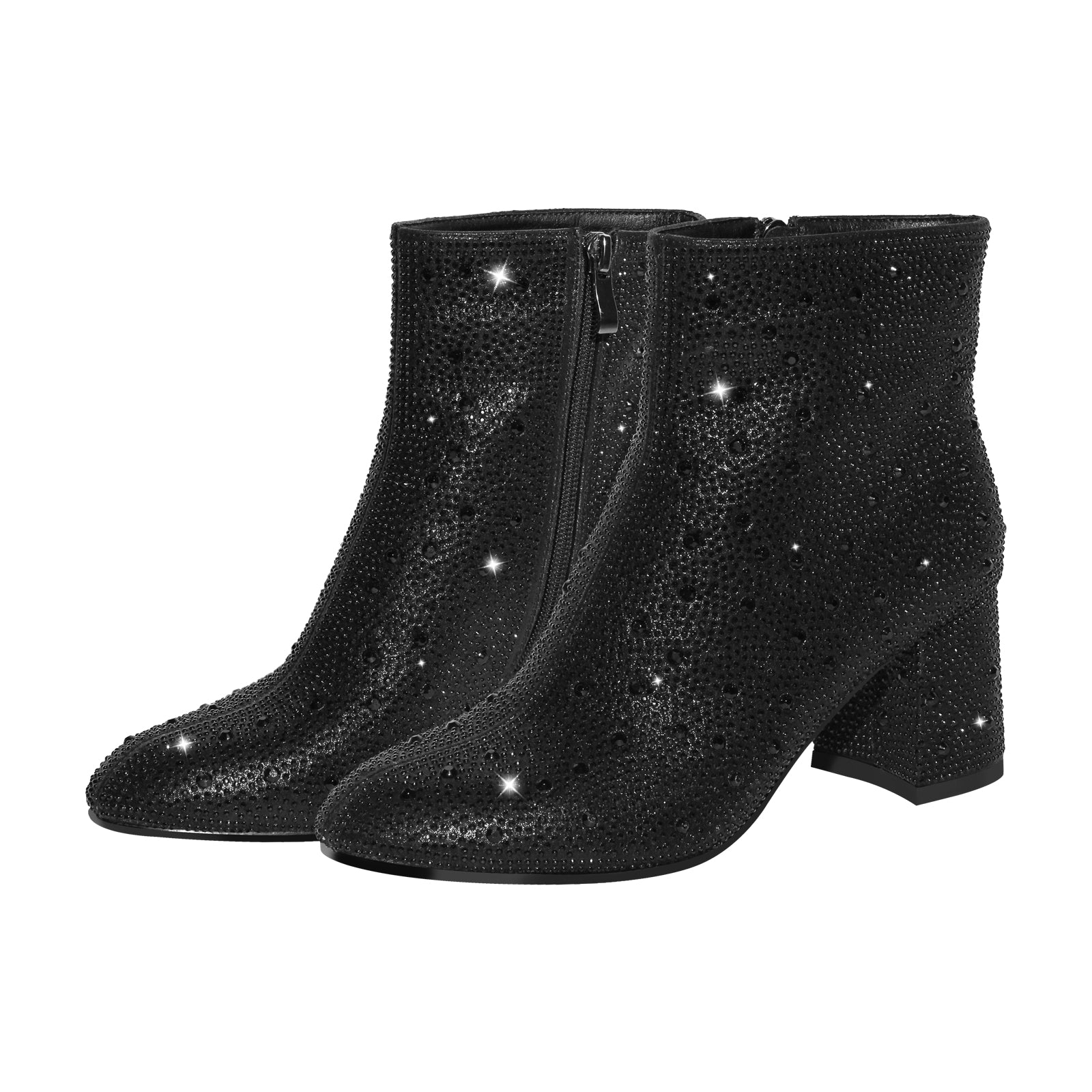 Glänzende Stiefeletten mit Blockabsatz Chunky Heels Boots