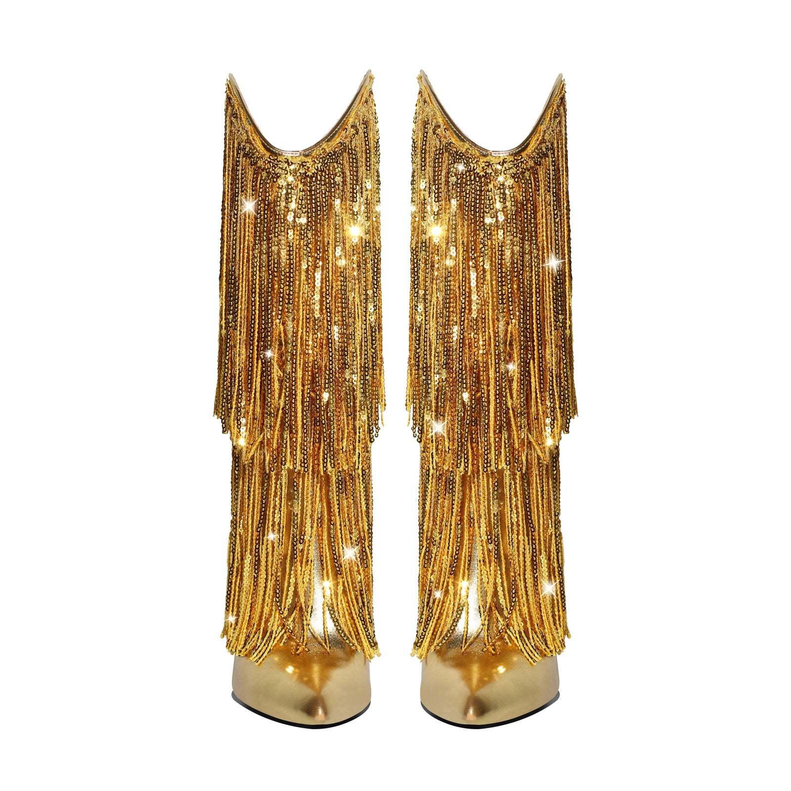 Mid Calf Stiefel mit Pfennigabsatz verzierte Quasten Stiletto Lack