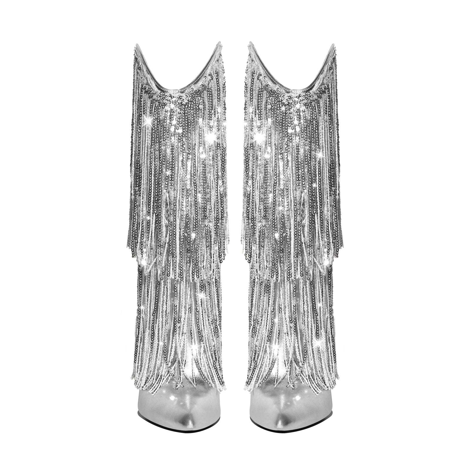 Mid Calf Stiefel mit Pfennigabsatz verzierte Quasten Stiletto Lack