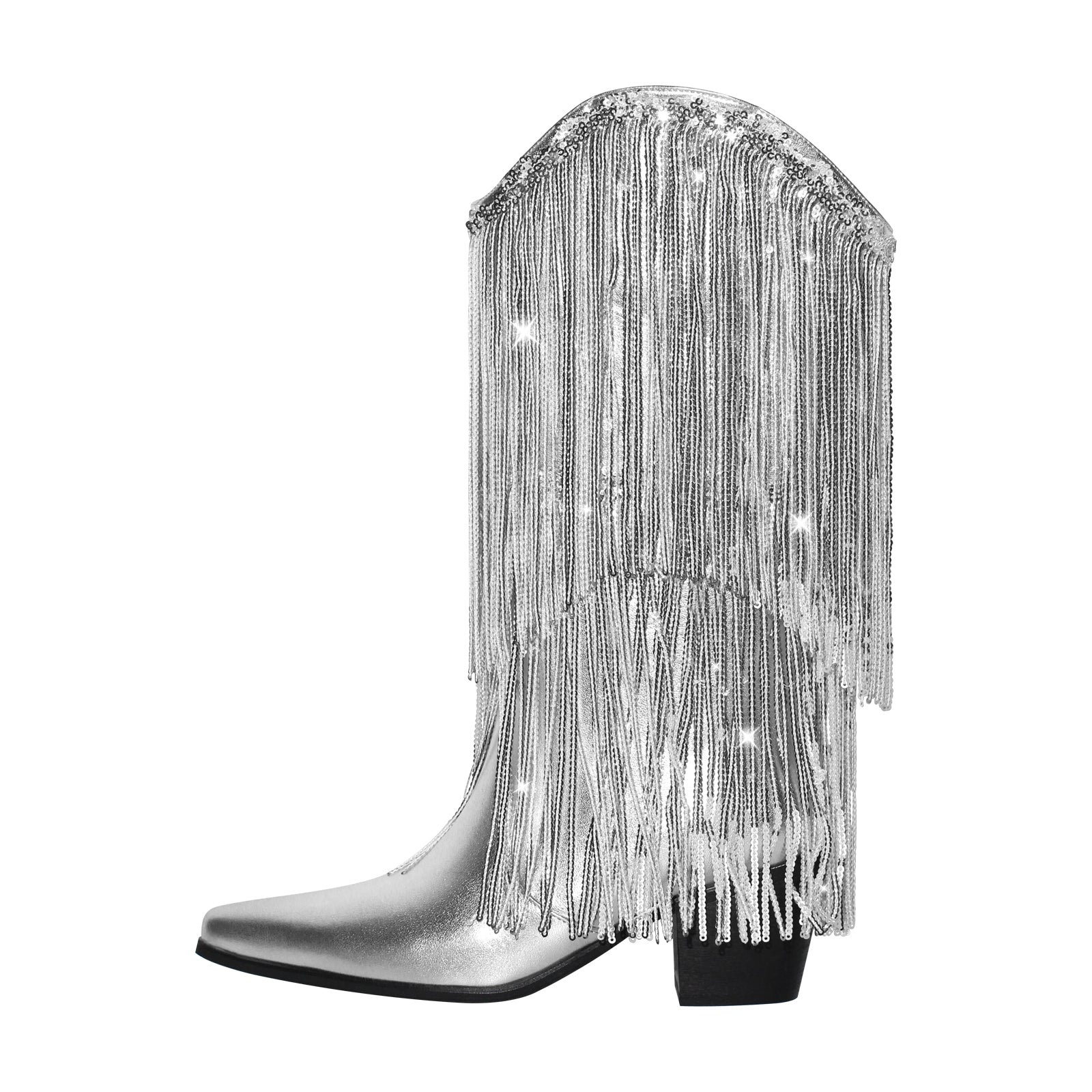 Westernstiefel mit Blockabsatz verzierte Quasten