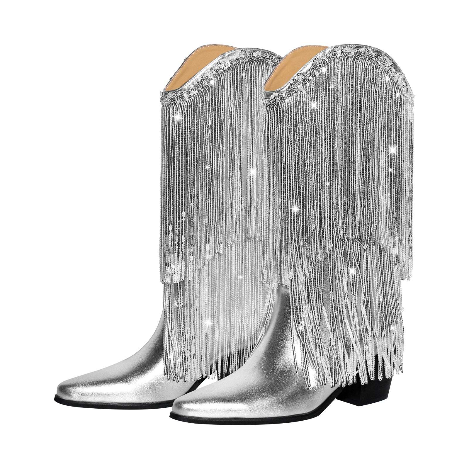 Westernstiefel mit Blockabsatz verzierte Quasten