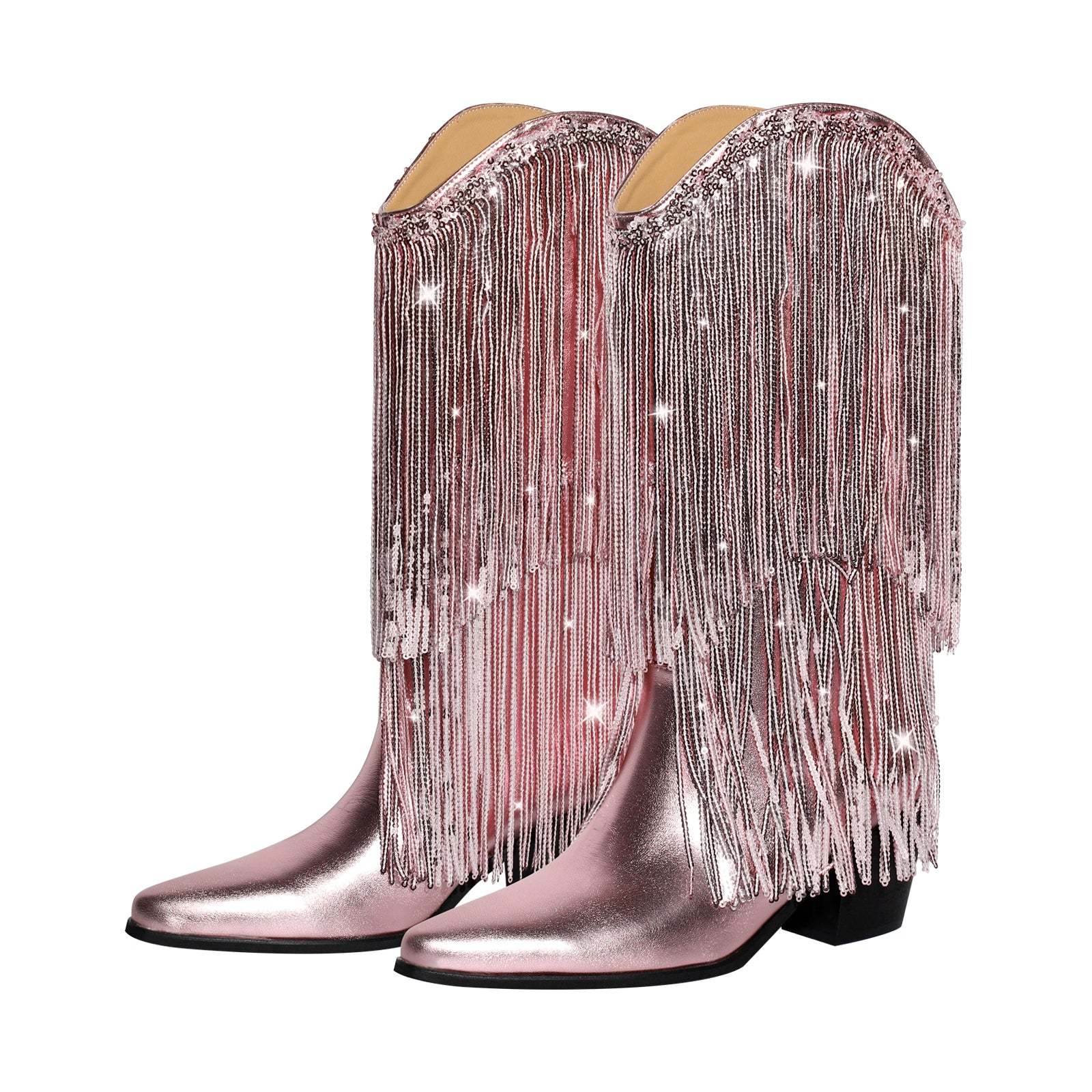 Westernstiefel mit Blockabsatz verzierte Quasten