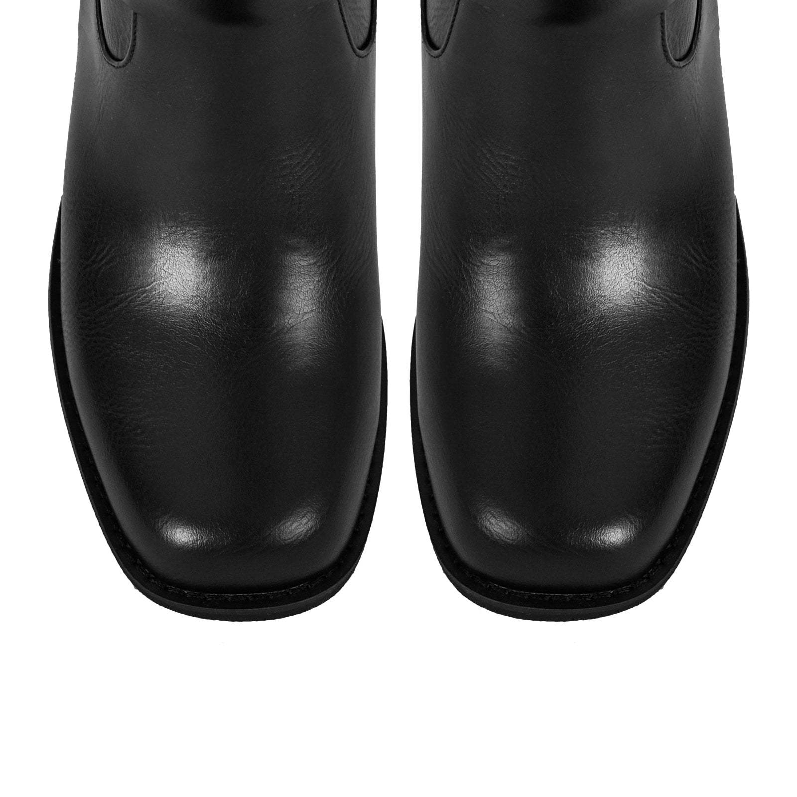 Langschaft Stiefel mit Blockabsatz verzierte Schnallen Weitschaft Schlupstiefel