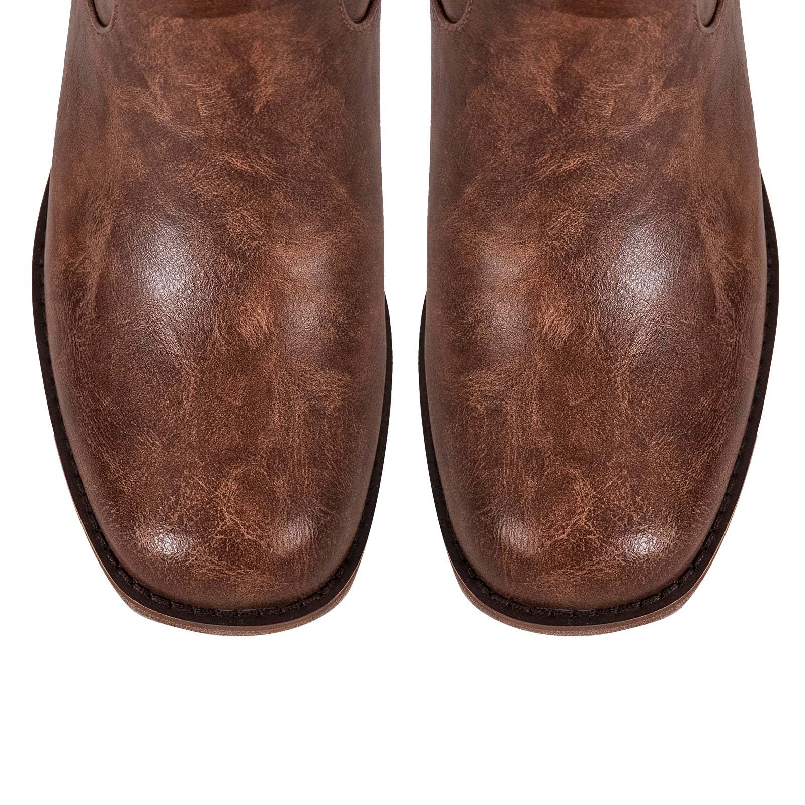 Langschaft Stiefel mit Blockabsatz verzierte Schnallen Weitschaft Schlupstiefel