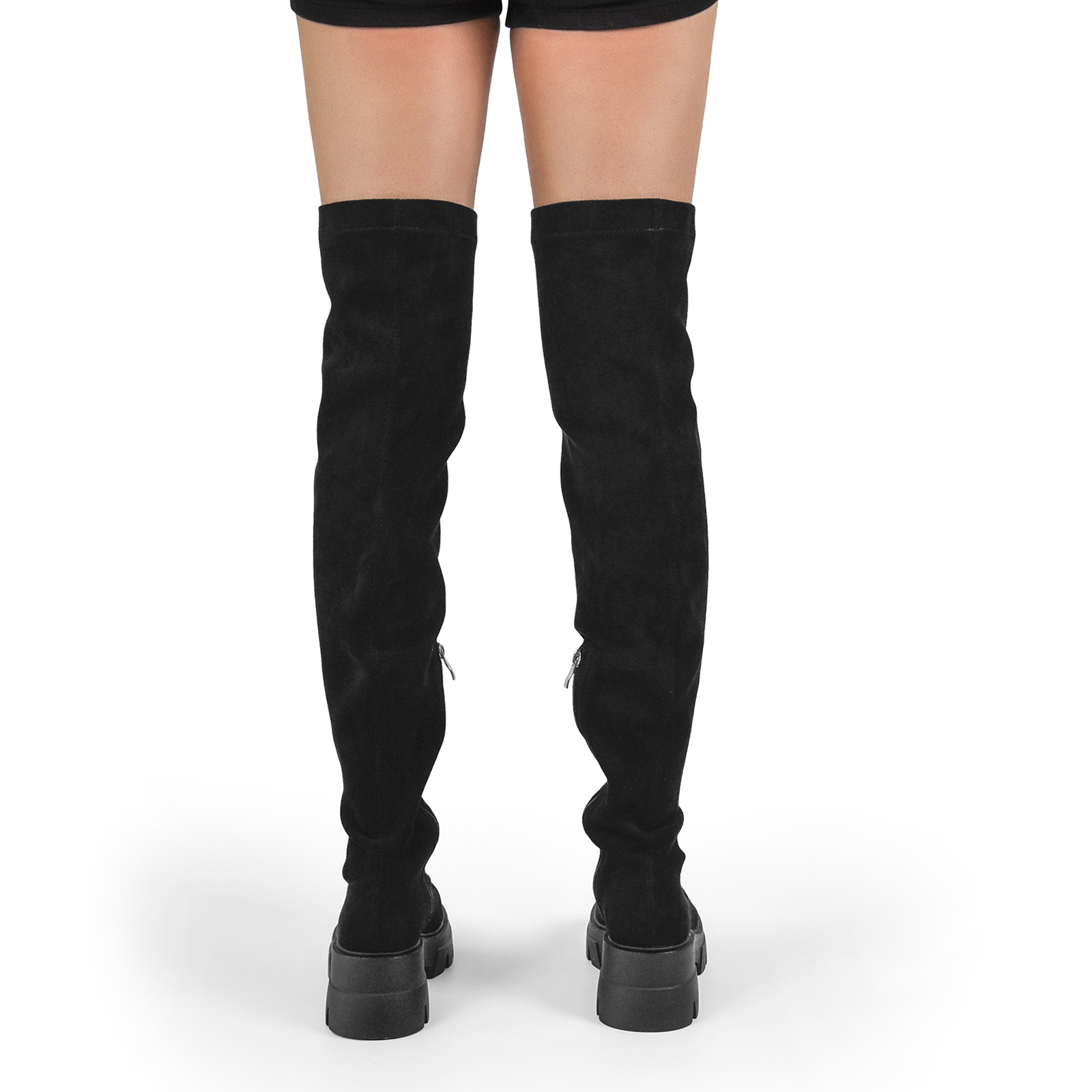 Schwarze Overknee Stretch Stiefel Round Toe