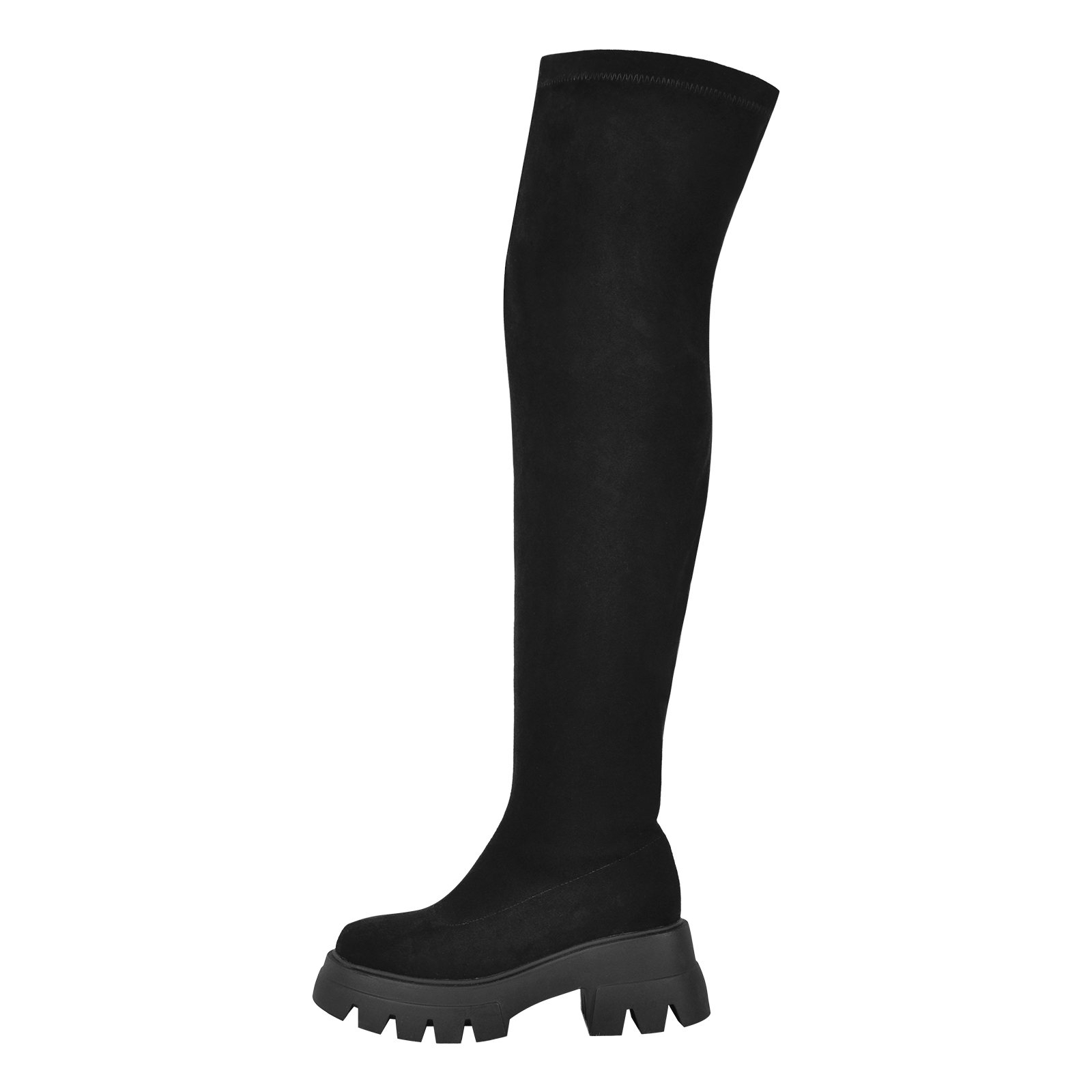 Schwarze Overknee Stretch Stiefel Round Toe