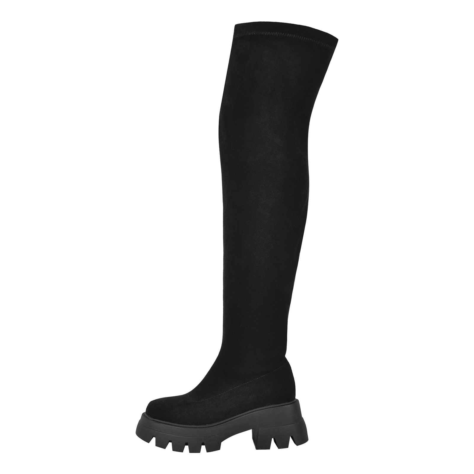 Schwarze Overknee Stretch Stiefel Round Toe