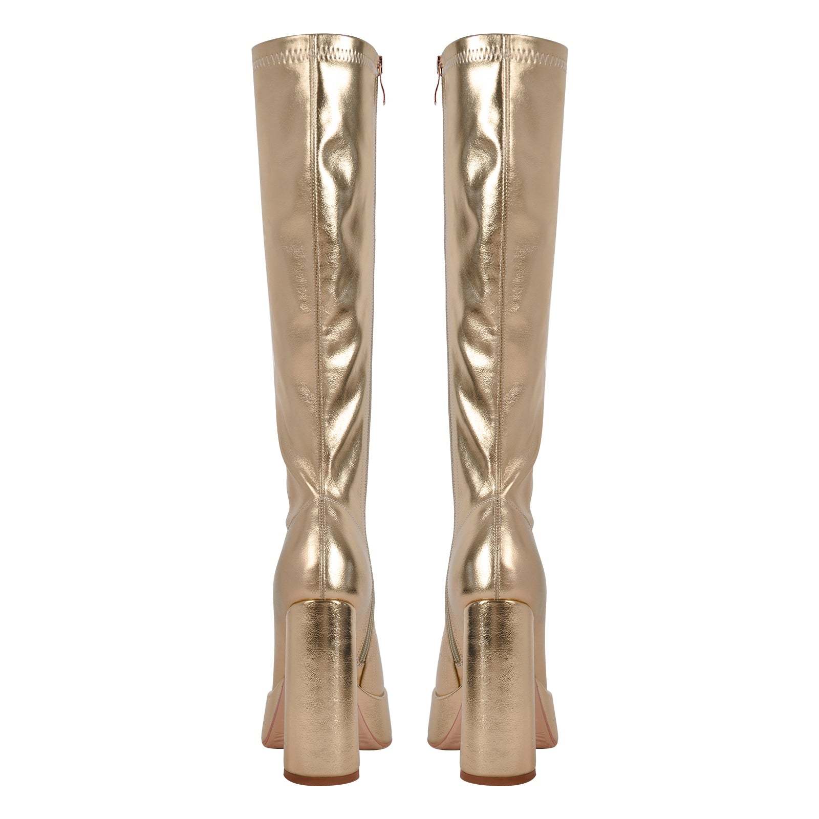 Plateau Langscahft Stiefel Blockabsatz Weitschaft Lack