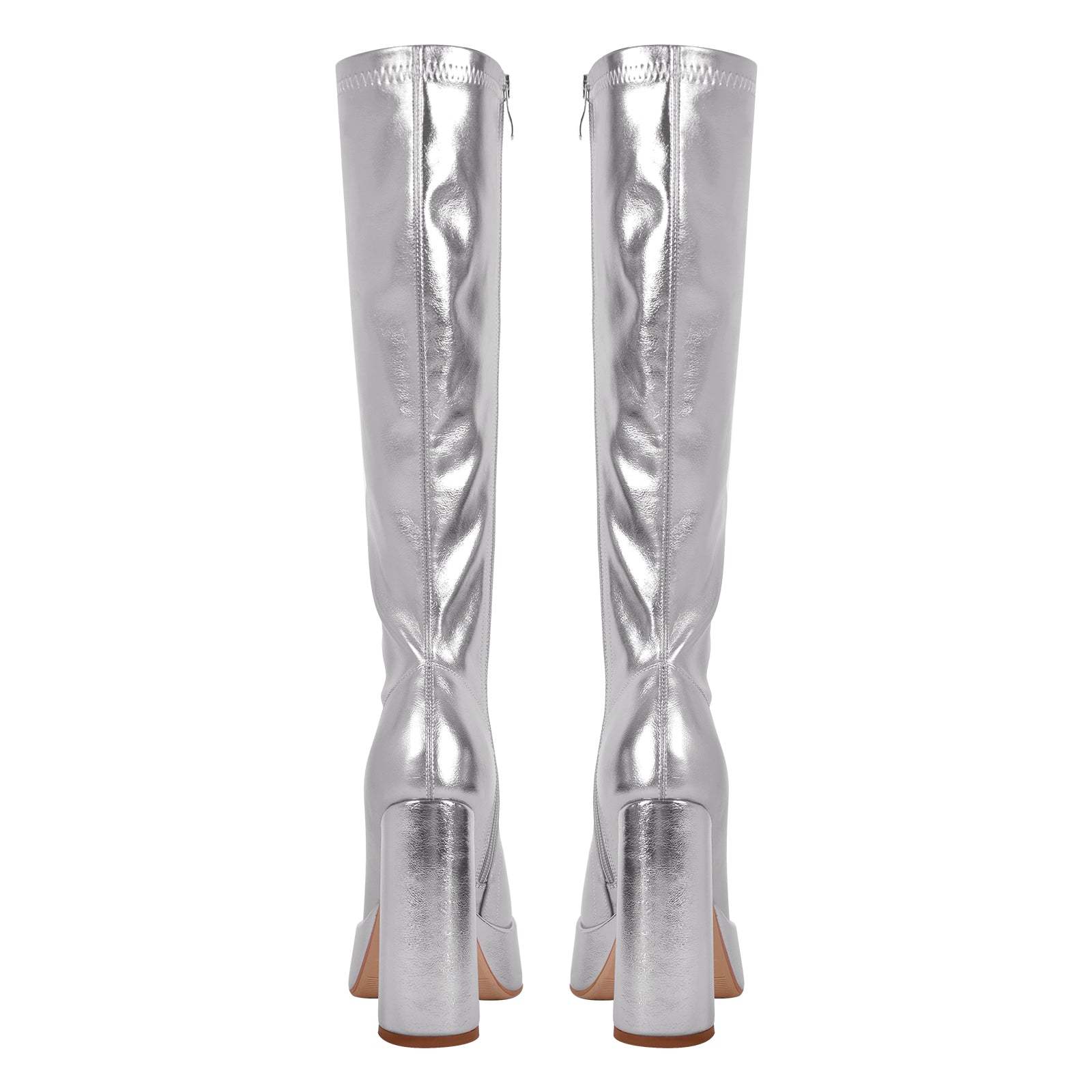 Plateau Langscahft Stiefel Blockabsatz Weitschaft Lack