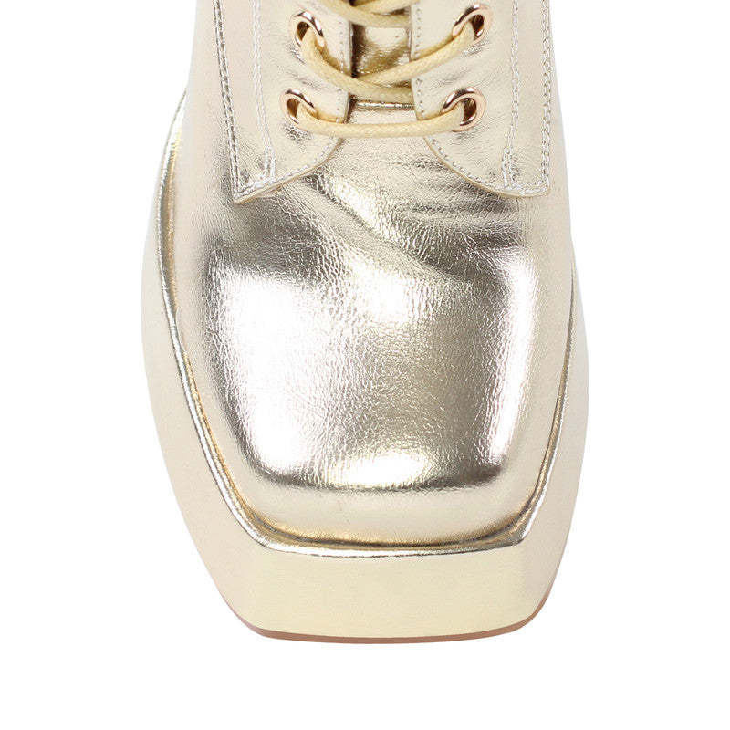 Schnür Stiefeletten mit klobigem Absatz und Plateausohle