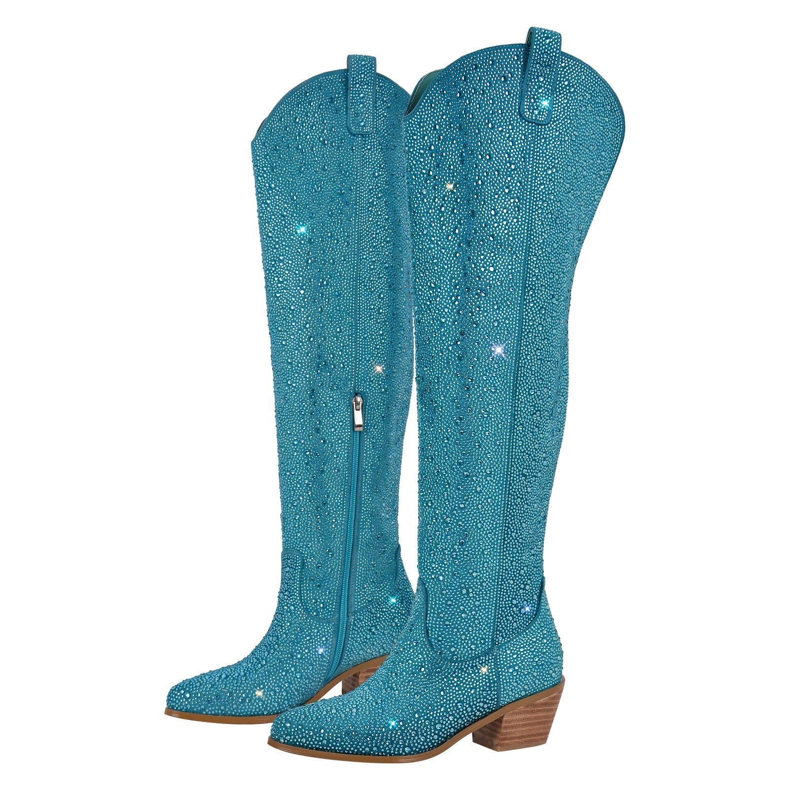 Overknee Westernstiefel Cowboy Boots Reißverschluss Trichterabsatz Glitzer