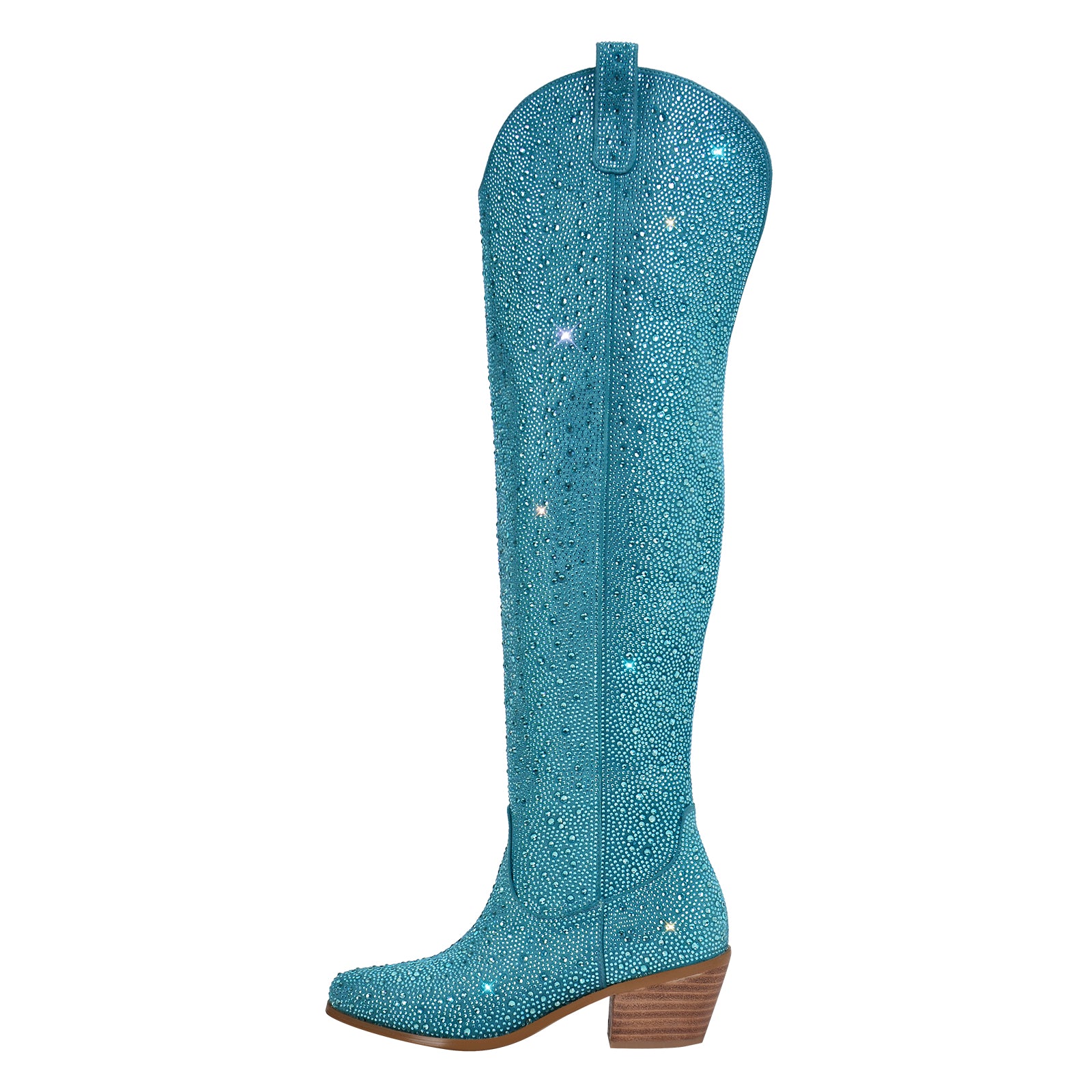 Overknee Westernstiefel Cowboy Boots Reißverschluss Trichterabsatz Glitzer