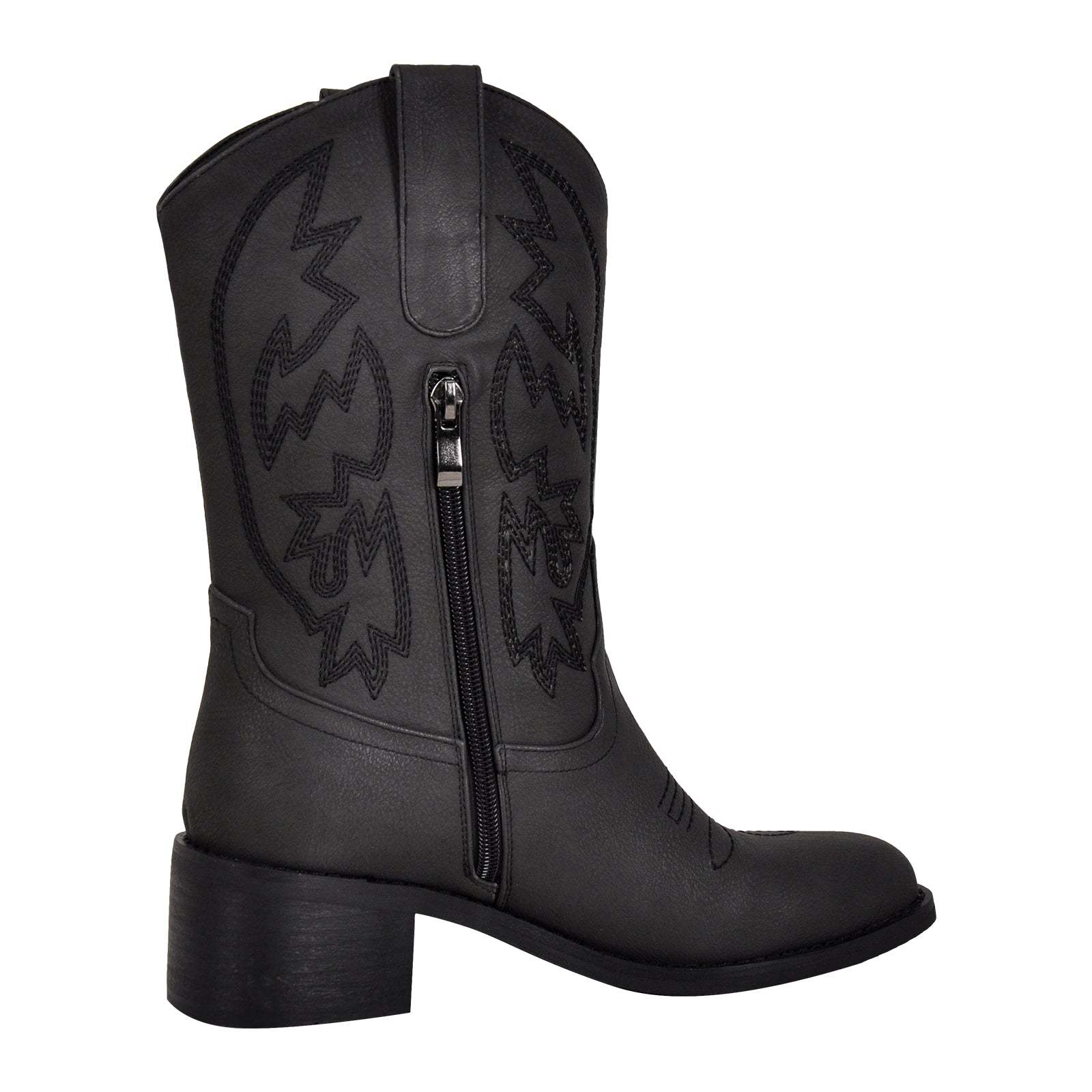 Cowboy Boots Bestickte Westernstiefel mit Blockabsatz Halbstiefel Schwarz