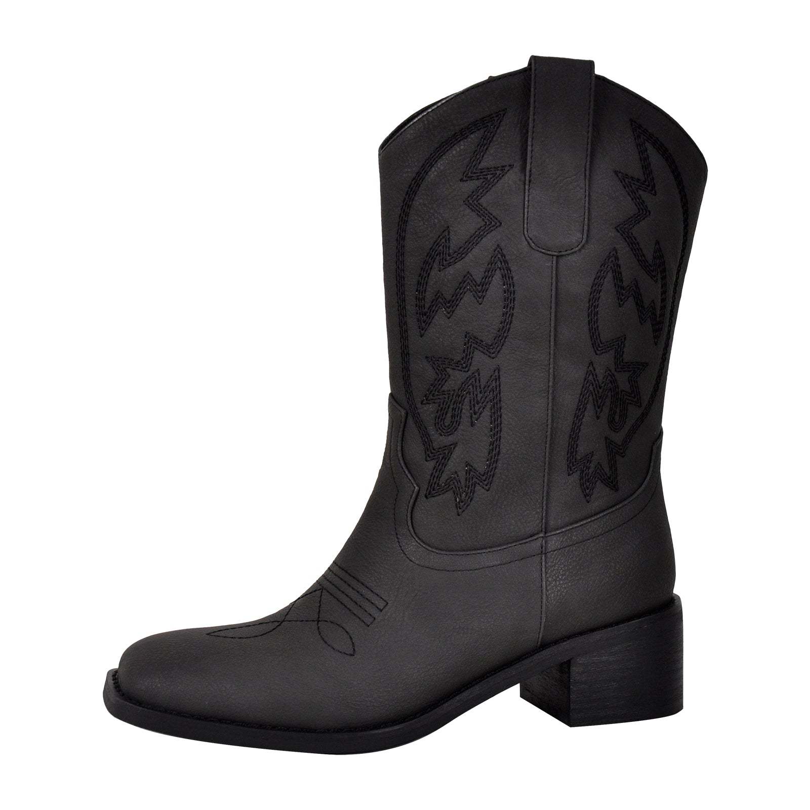 Coboy Boots Bestickte Westernstiefel mit Blockabsatz Halbstiefel Schwarz
