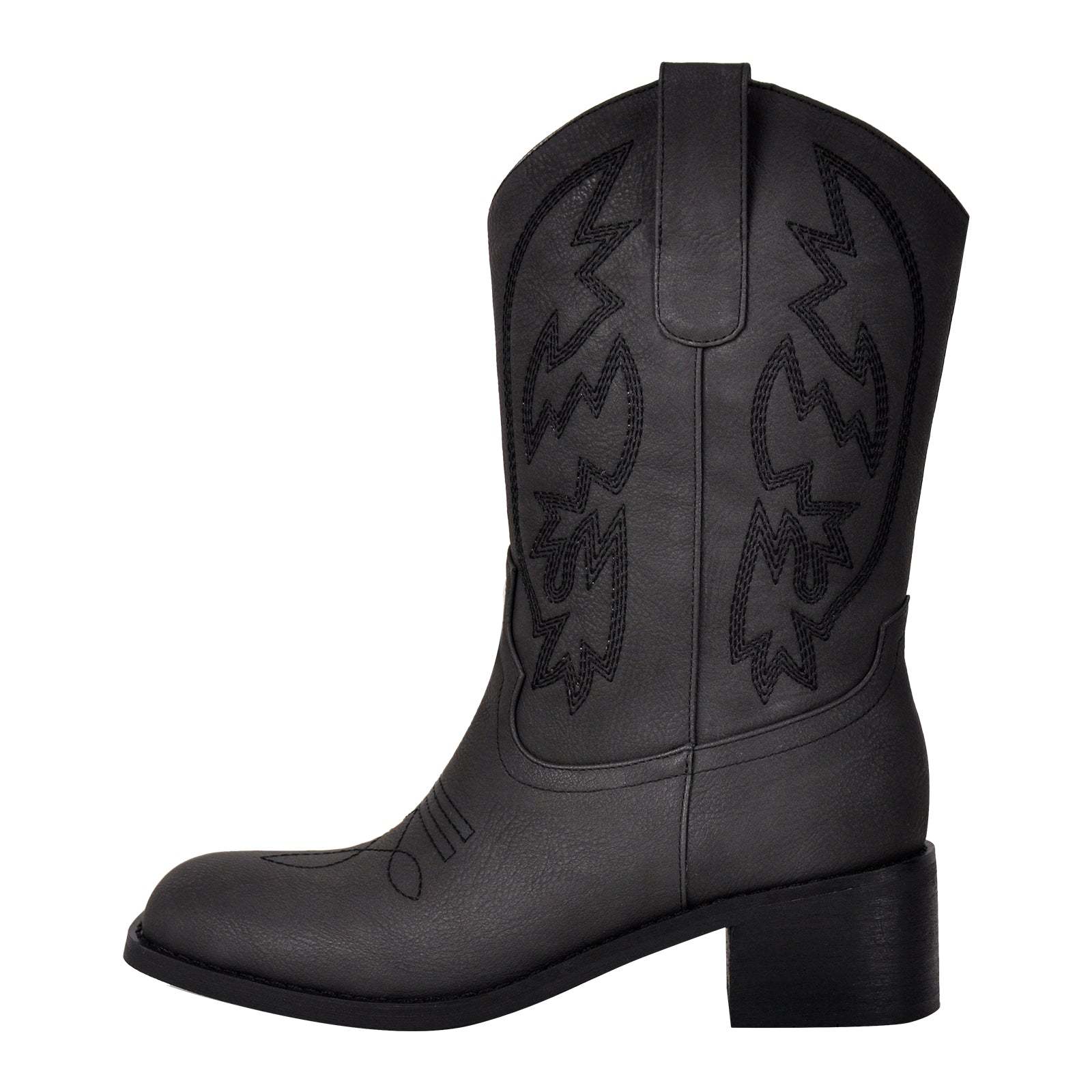 Cowboy Boots Bestickte Westernstiefel mit Blockabsatz Halbstiefel Schwarz