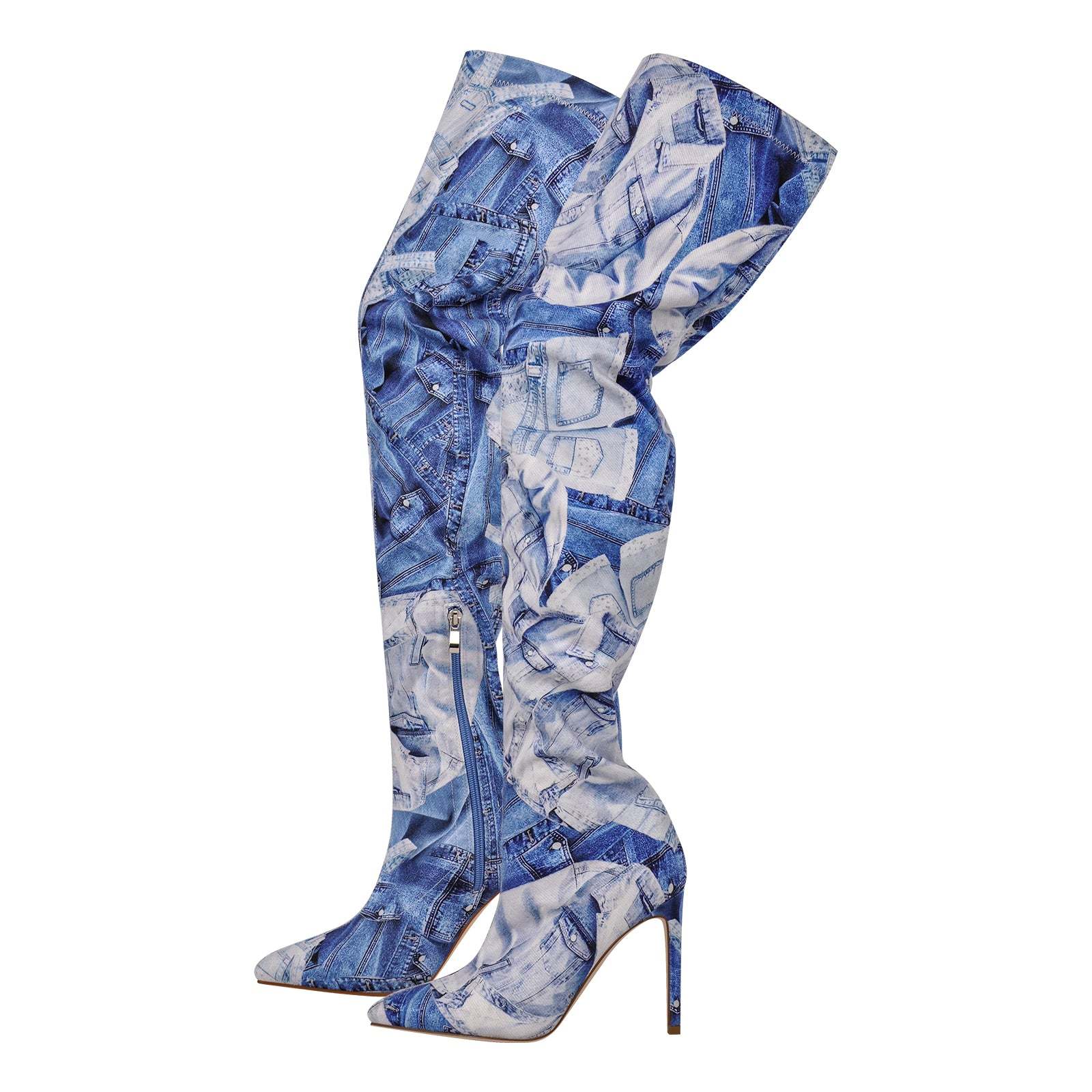 Overknee Langschaft Stiefel mit Pfennigabsatz Canvas Boots