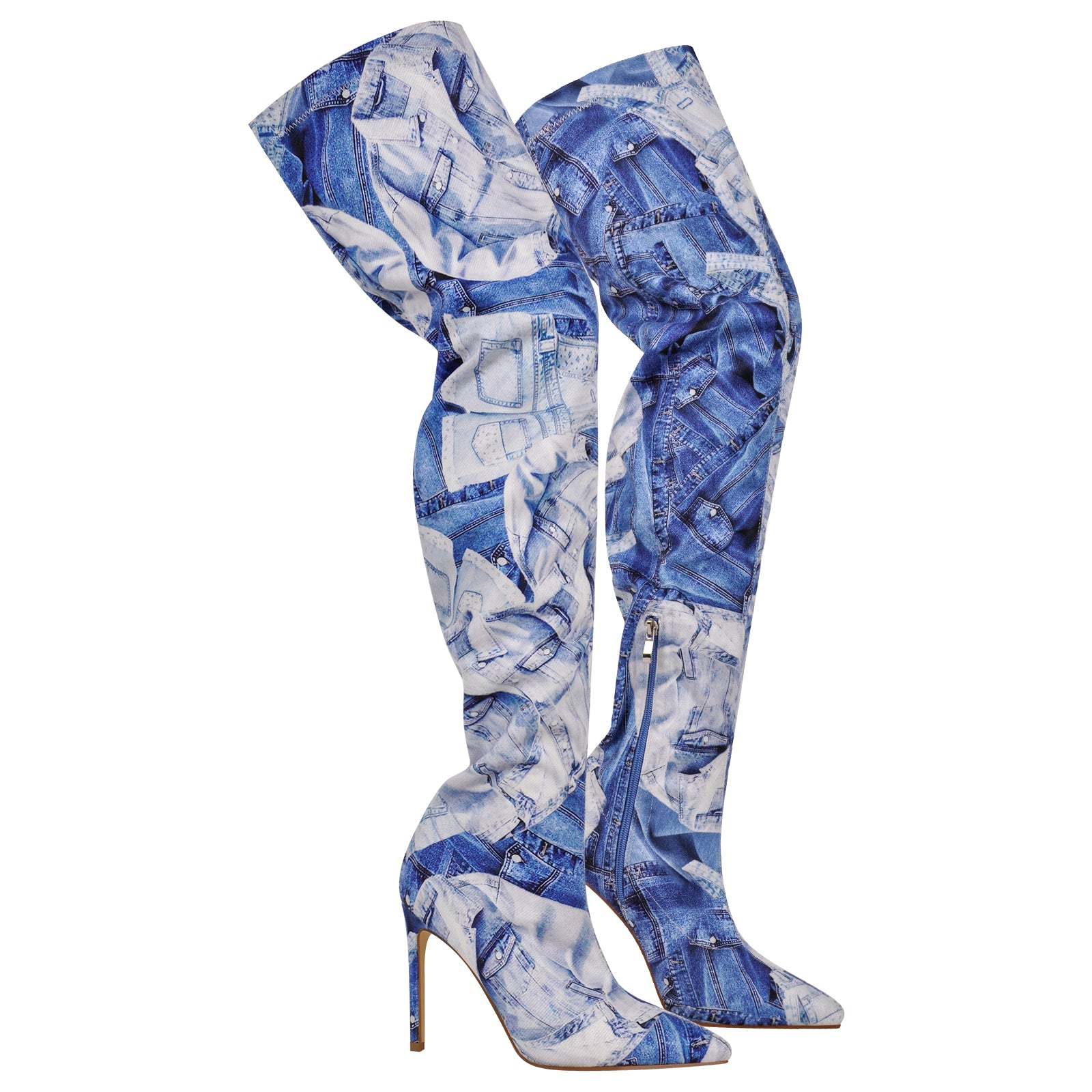 Overknee Langschaft Stiefel mit Pfennigabsatz Canvas Boots