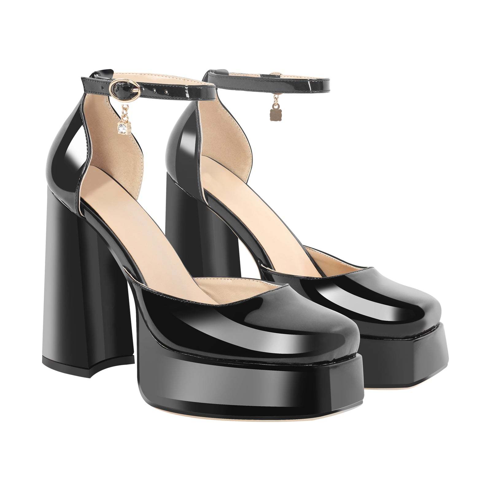 Plateau Pumps Mary Janes Blockabsatz Schnallen Quatische Zehen